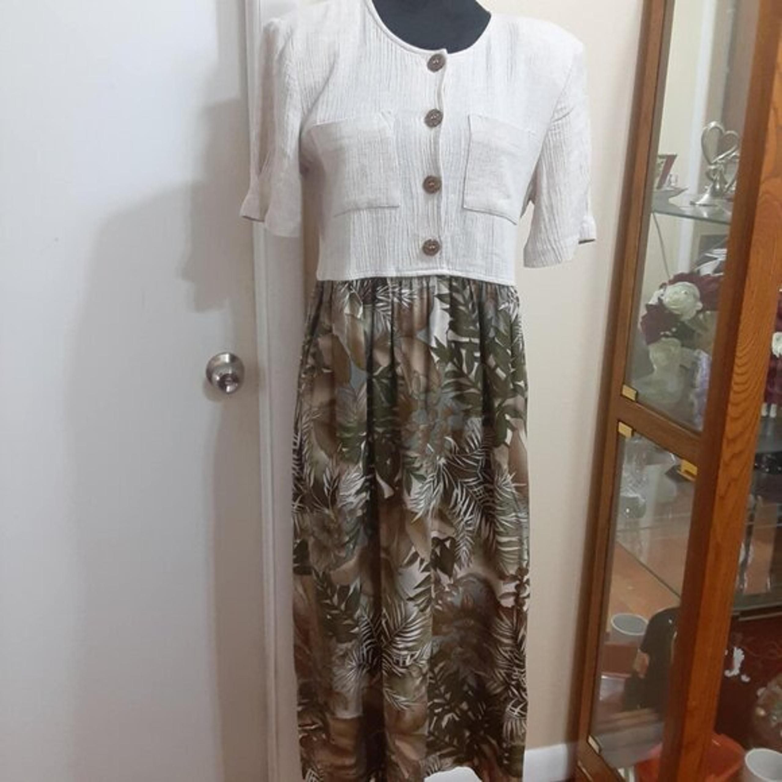 Vintage molly malloy 90s Midi Dress Foliage button up cottagecore *READ*