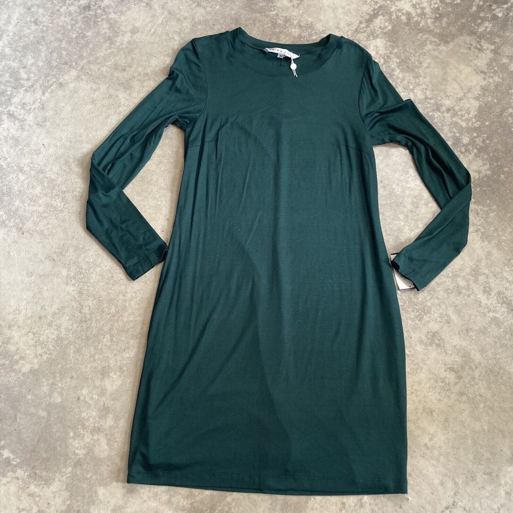 Trina Turk Dress Womens Size Medium Green Long Sleeve Casual Round Neck Lined