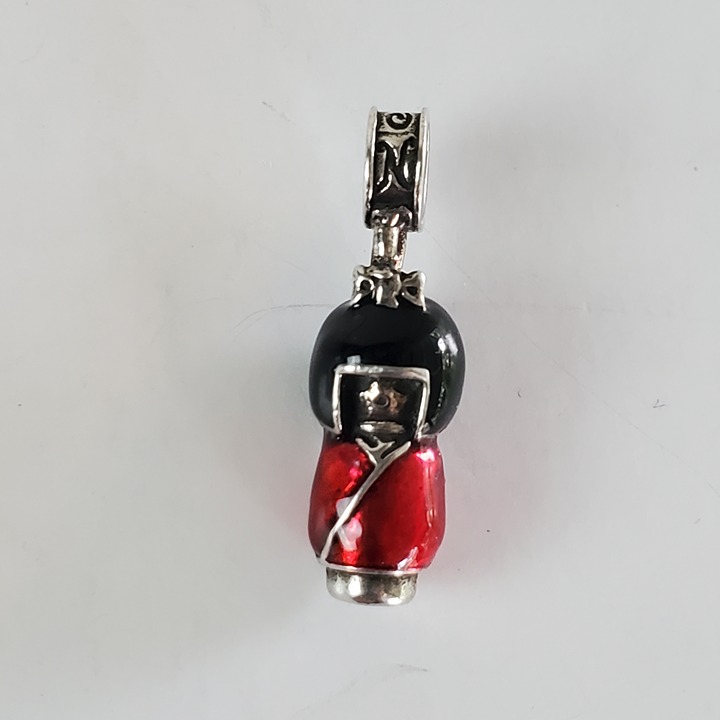 Nomades Doll Kokeshi 925 Silver & Red Black Enamel Charm Retired Okinawa Japan
