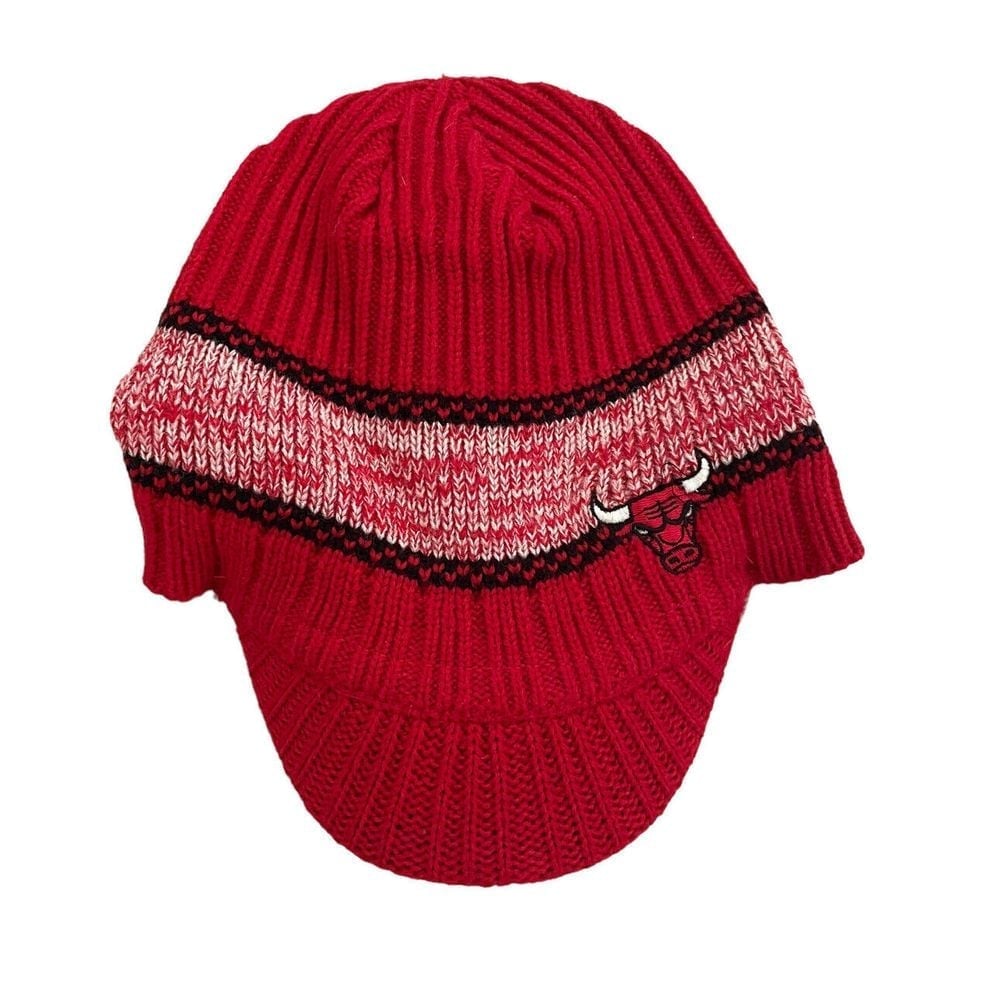 Chicago Bulls NBA Adidas Vtg Red Embroidered Acrylic Winter Beanie Visor Hat euc