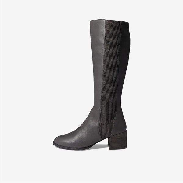 New Eileen Fisher Destry Women's Shoes Black Leather/Stretch gray boots size 5