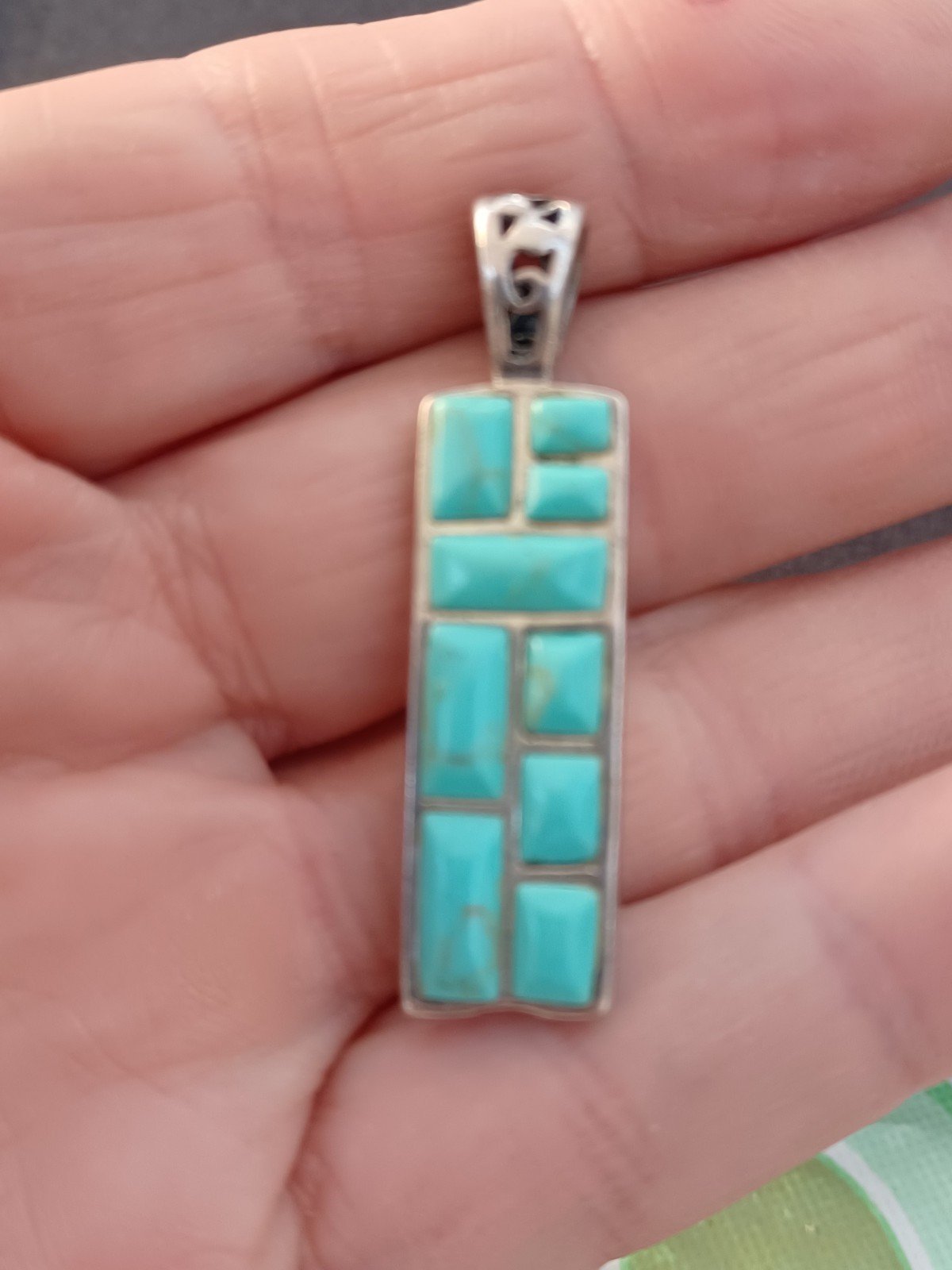 Vtg.Sterling silver Turquoise contemporary pendant