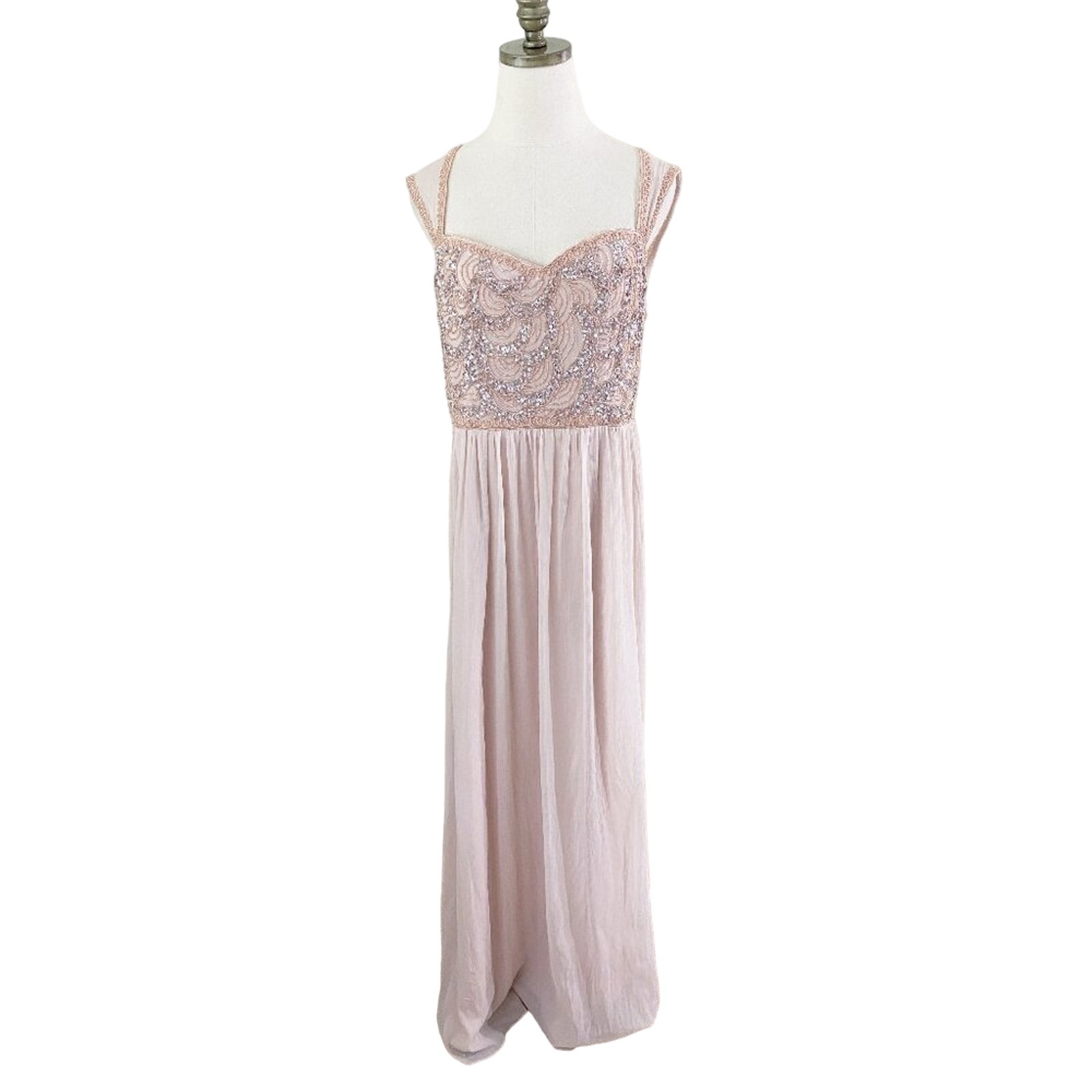 Adrianna Papell Pink Beaded Chiffon Full Length Formal Gown Sweetheart Neckline