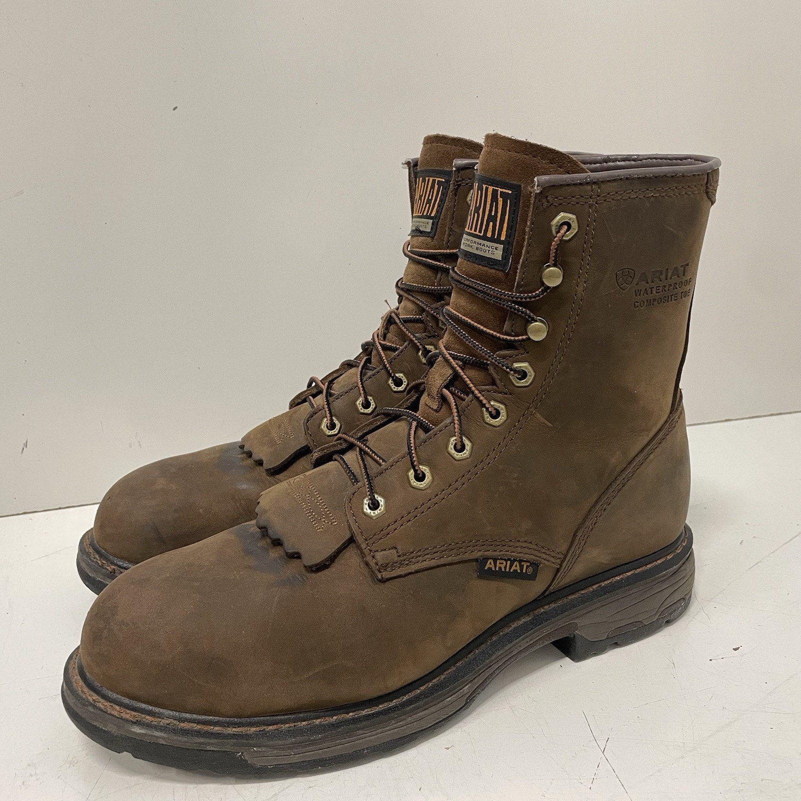 Ariat Men’s WorkHog Waterproof 8 Comp Toe Work Boots Brown Leather Size 11 D
