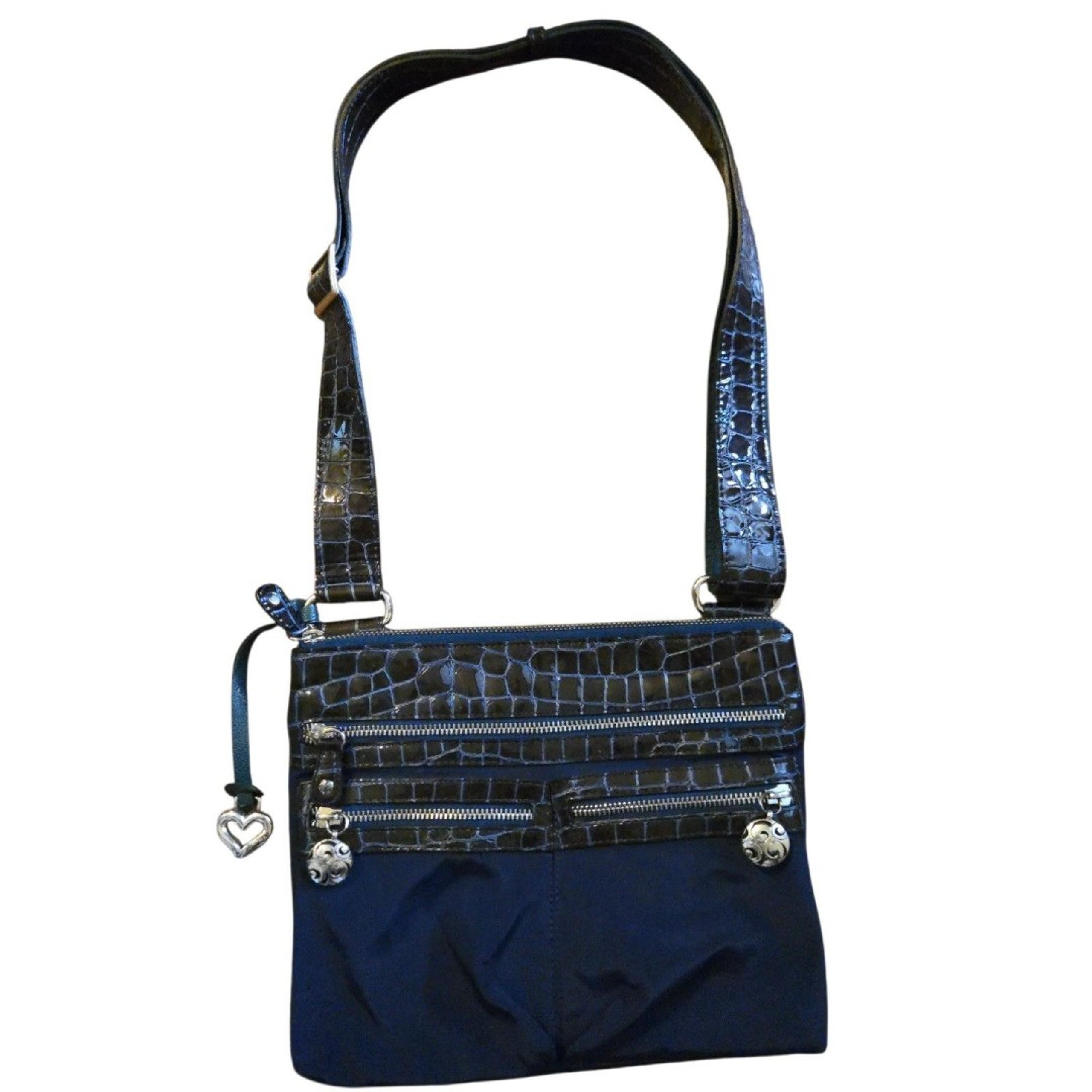 Brighton Crossbody Bag Gold Hardware Blue Nylon With Croc Trim -Purse