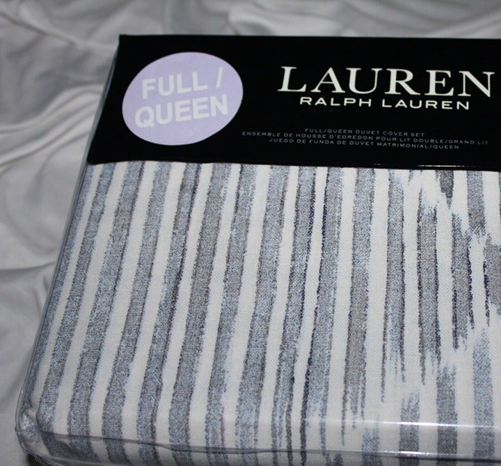 Ralph Lauren Austin 3Pc Textured Diamond Ikat Blue Gray Full Queen Duvet Set