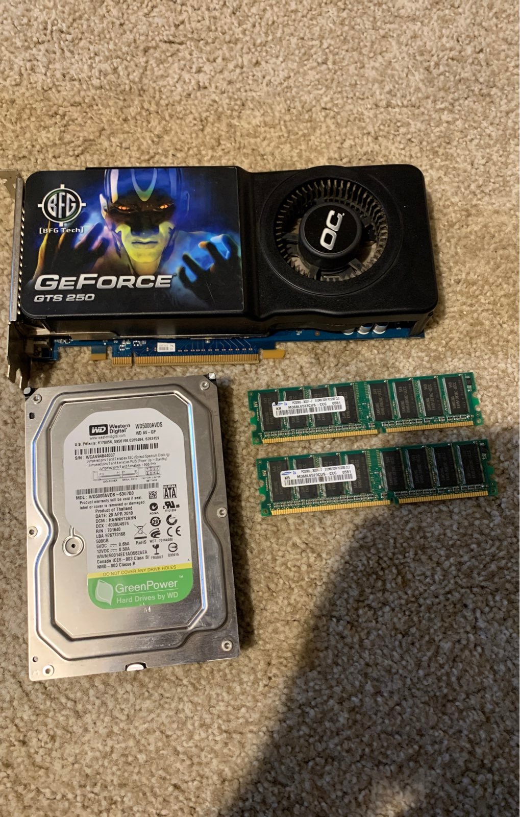 BFG Tech GeForce GTS 250 with 500gb hd and ram