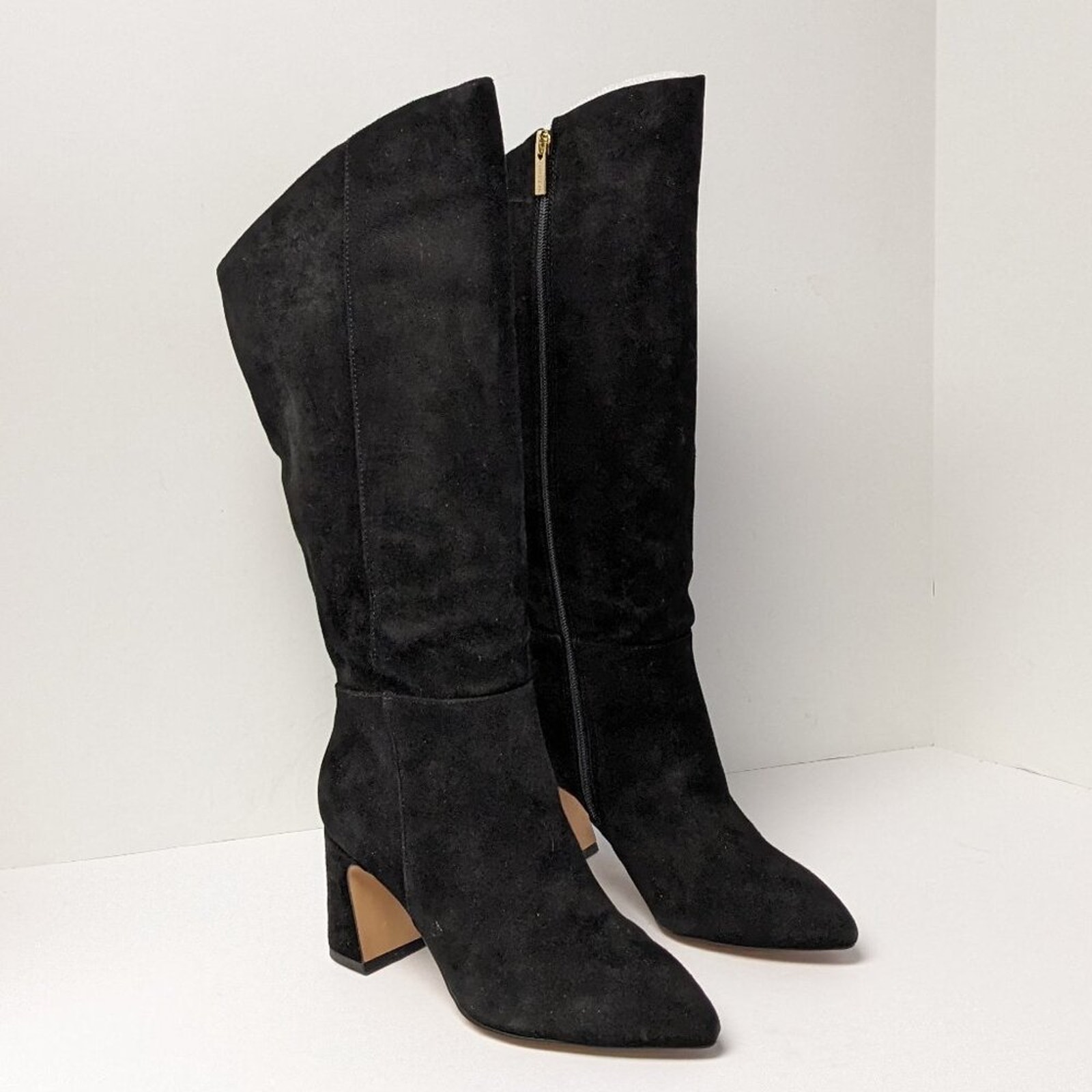 Vince Camuto Kailen Knee HIgh Boots, Black Suede, Women's 6 Wide (X-Wide Calf)