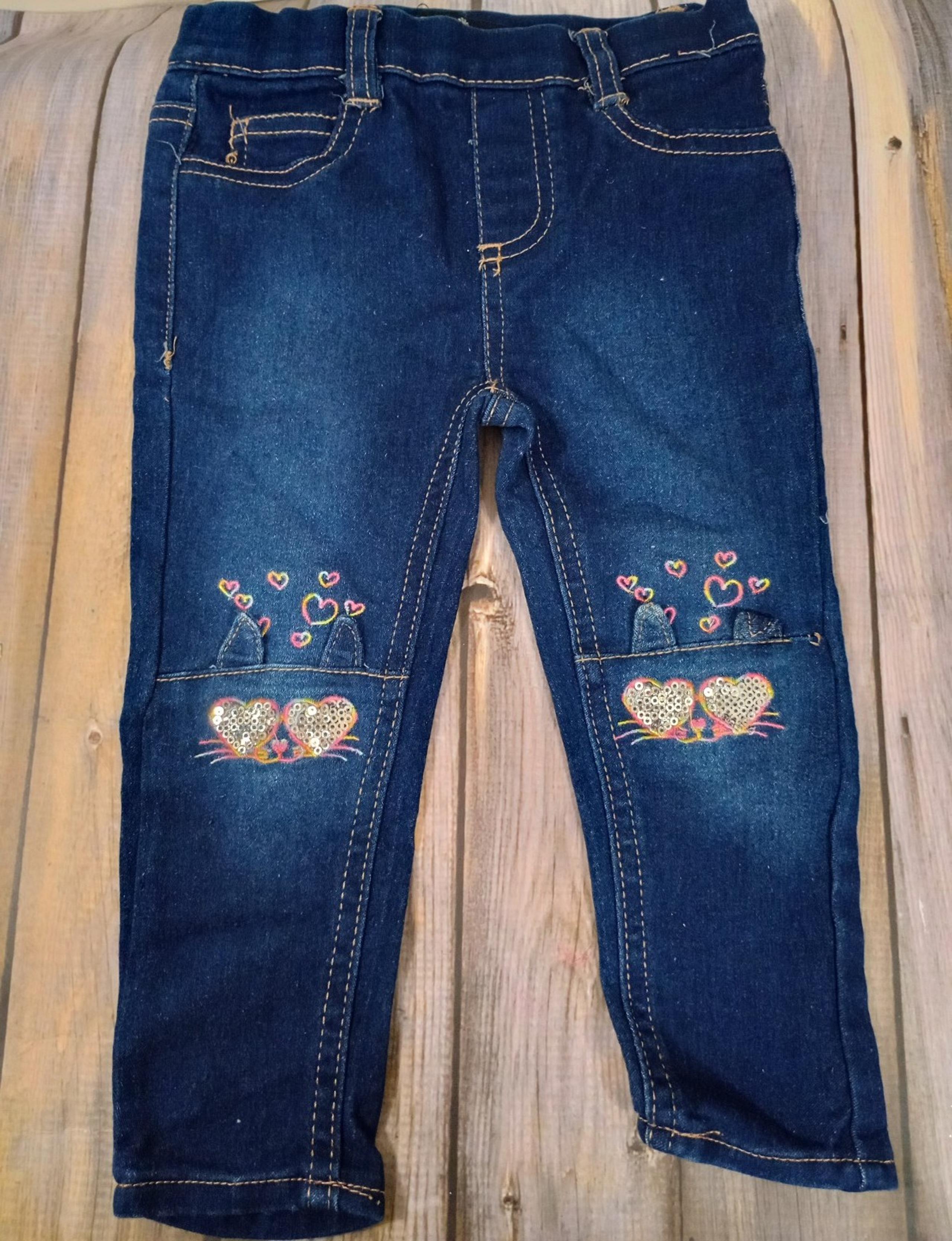 Delia's Girls Size 2T Blue Heart Embroidered with Sequins Design Pull Up Jeans