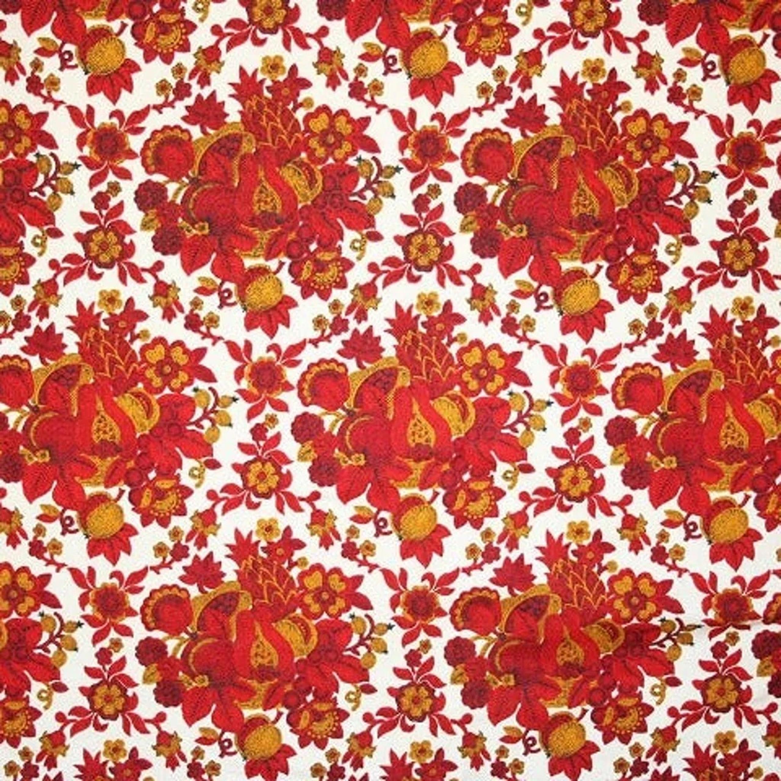 Vintage upholstery fabric 1970s retro cotton Waverly 4 yards floral fruit orange