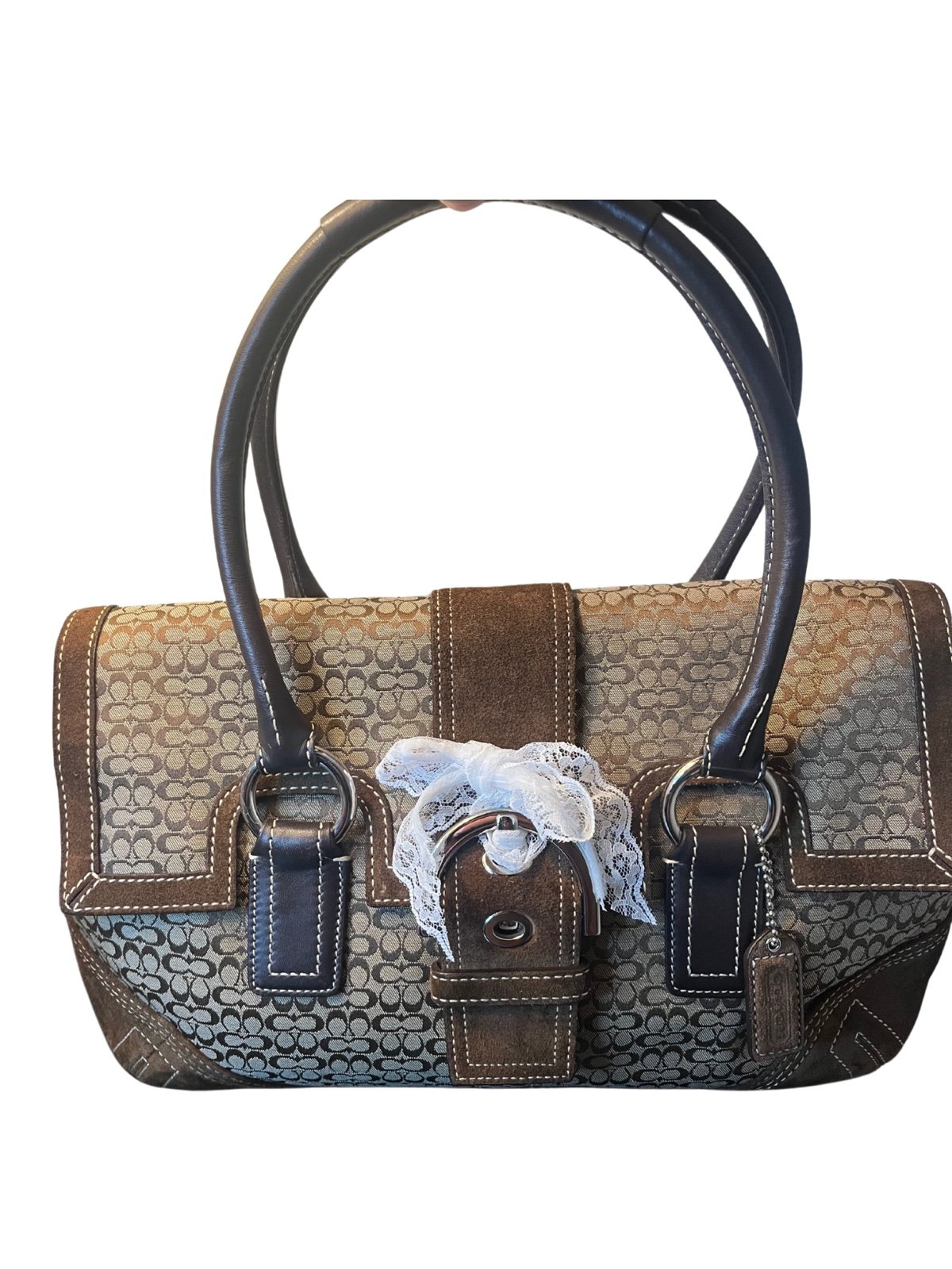 Coach Signature Soho Brown Suede Flap Satchel