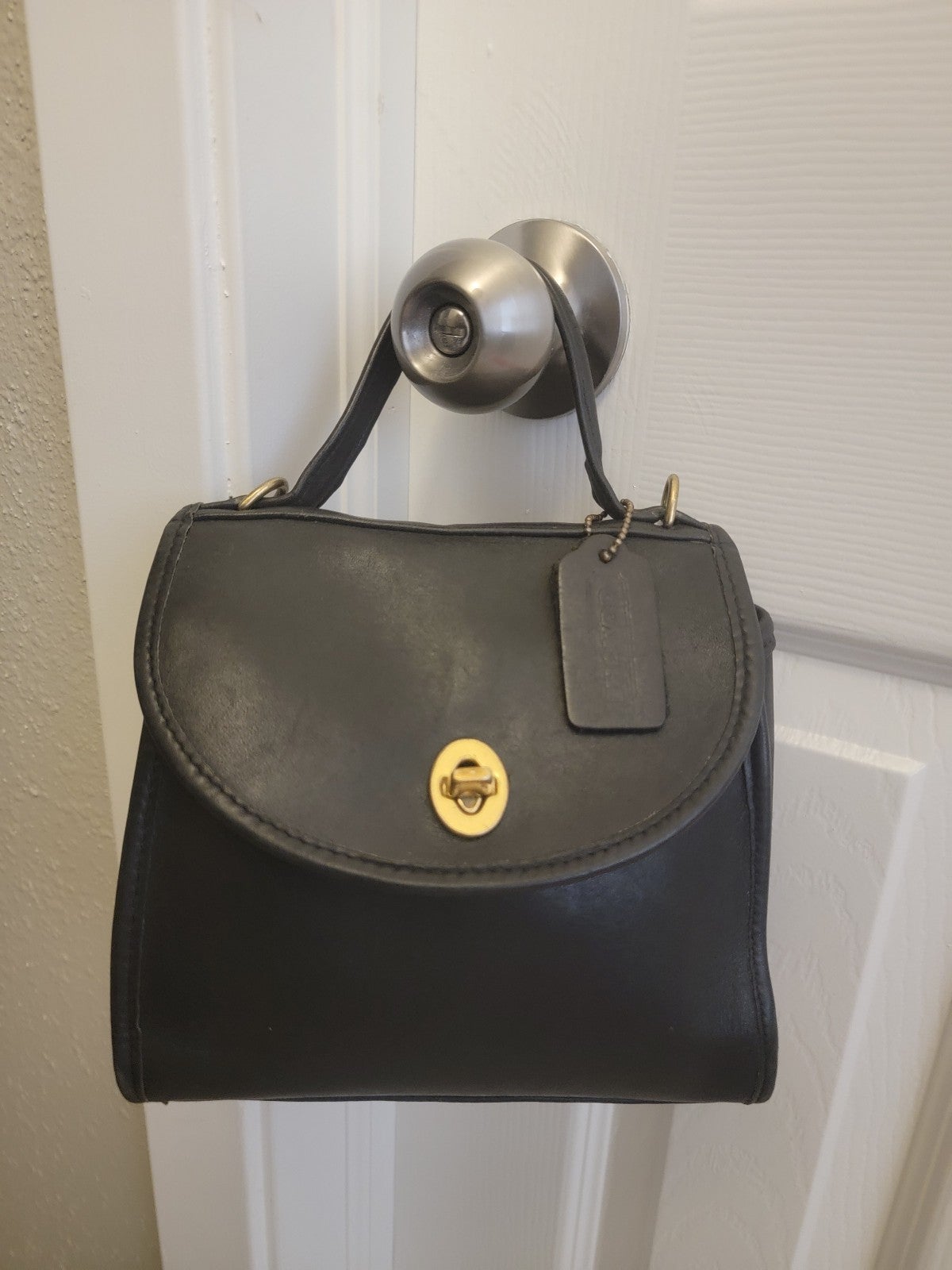 Coach Vintage Regina Black Leather Satchel Crossbody Bag 9983 Nickel Hardware