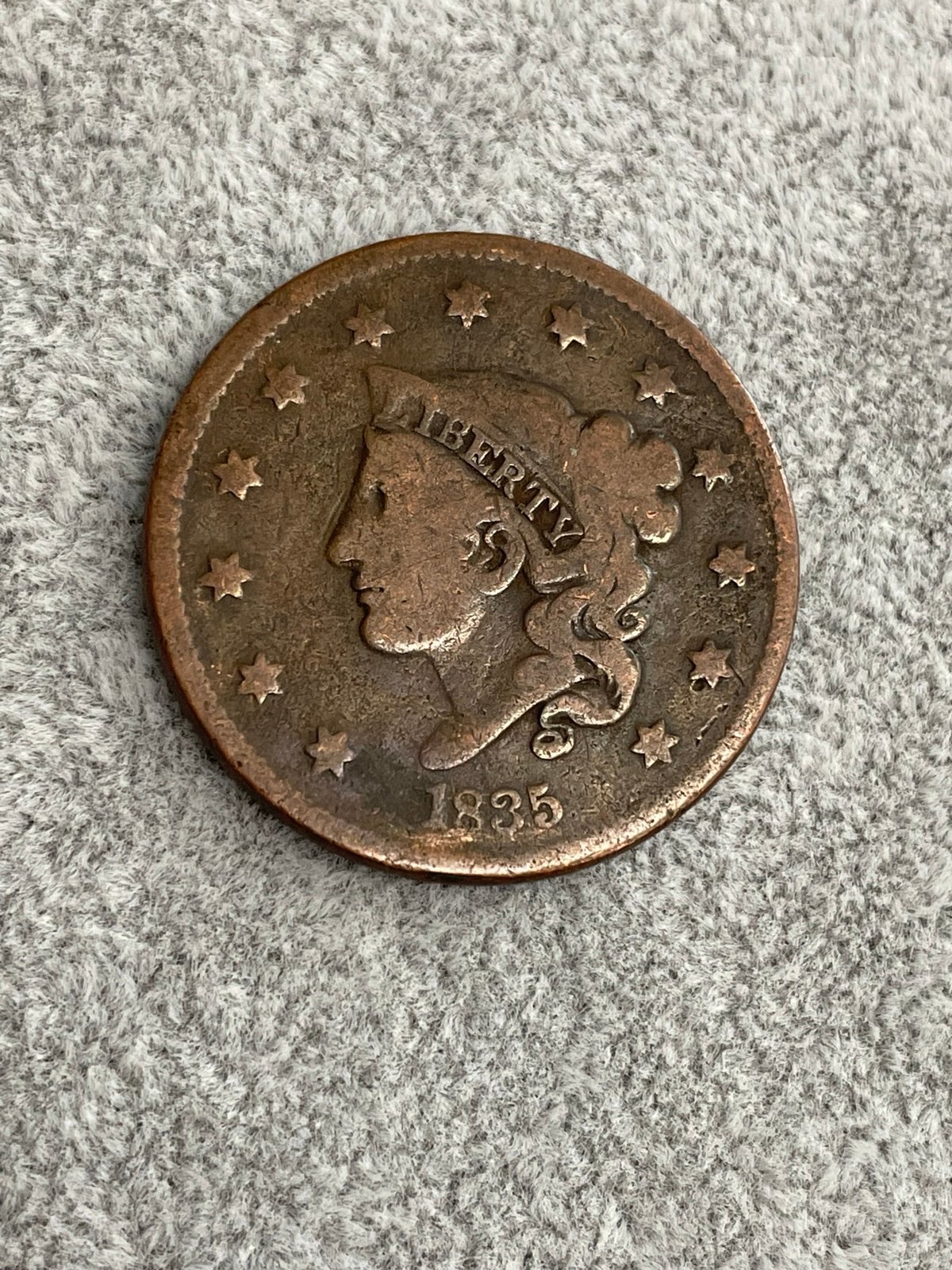 1835 large cent coin
