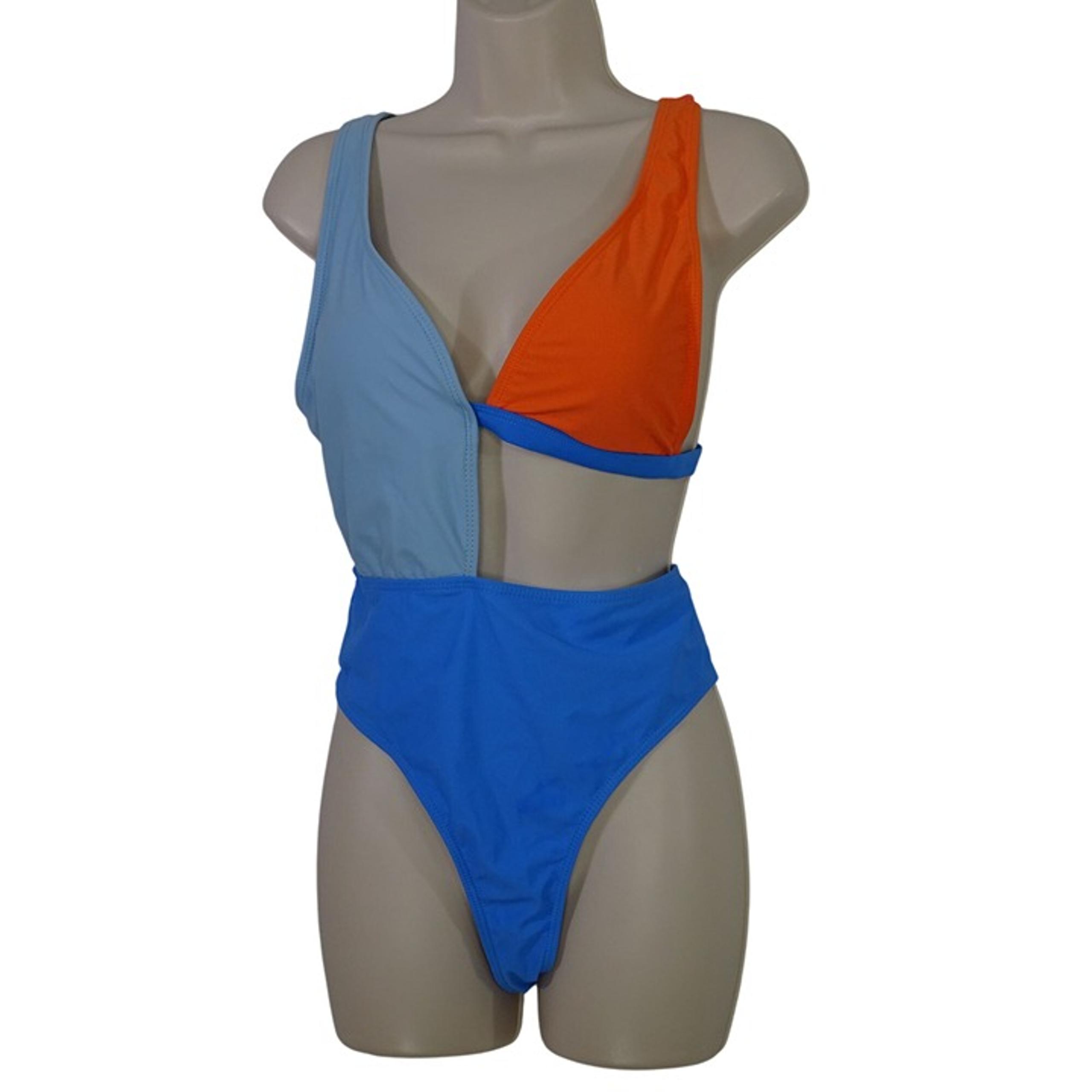 Shein Colorblock One-Piece Swimsuit Women Size L 8 10 Blue Orange Bleach Swim