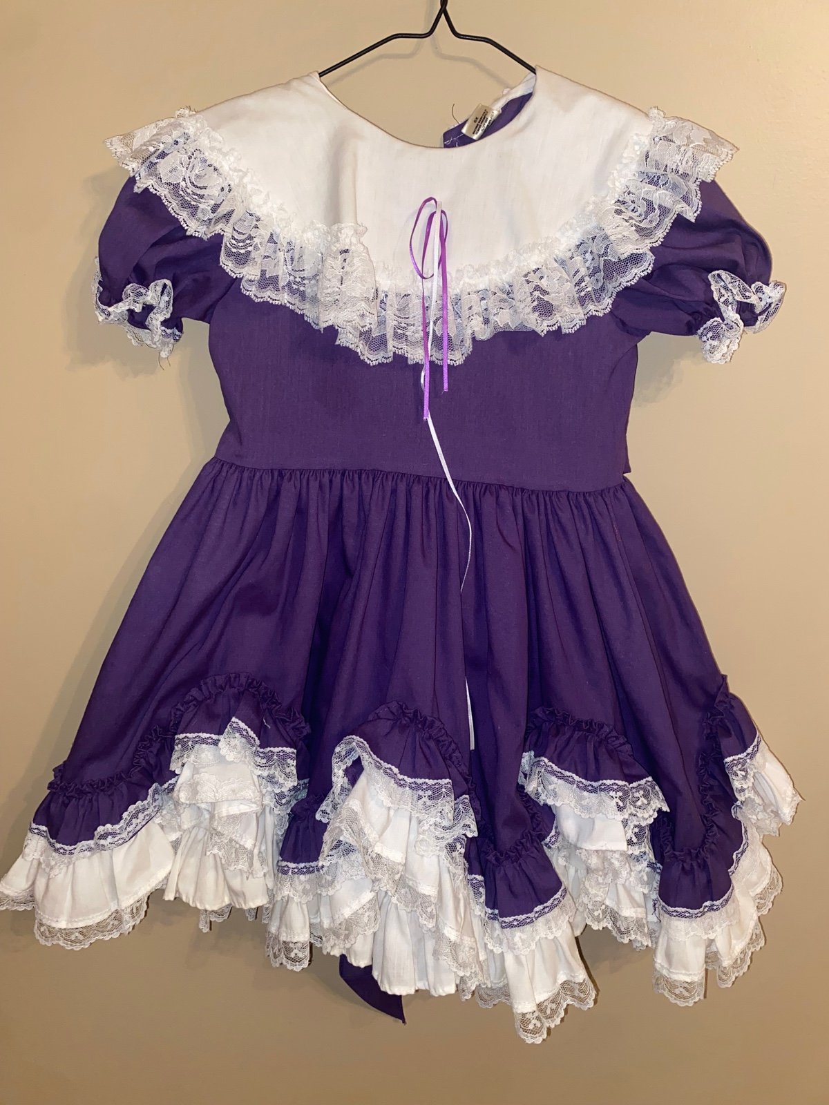 Vintage Lidl Dollys Purple Full Circle Girls Dress Size 6x Ruffles Lace Frilly