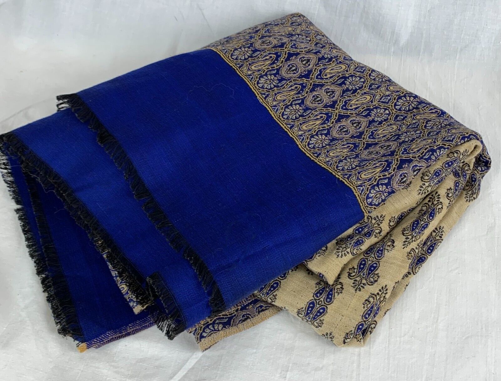 Vintage from India Meditation Prayer Shawl Wool Bright Blue Paisley Excellent