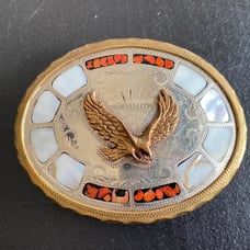 Vtg Johnson Held Flying Eagle Abalone Coral Inlay Handcrafted Western Buckle