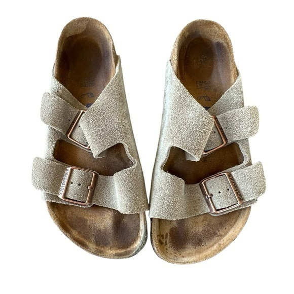 Birkenstock Arizona Soft Suede Taupe Size 38/7-7.5 Unisex Regular Width GUC