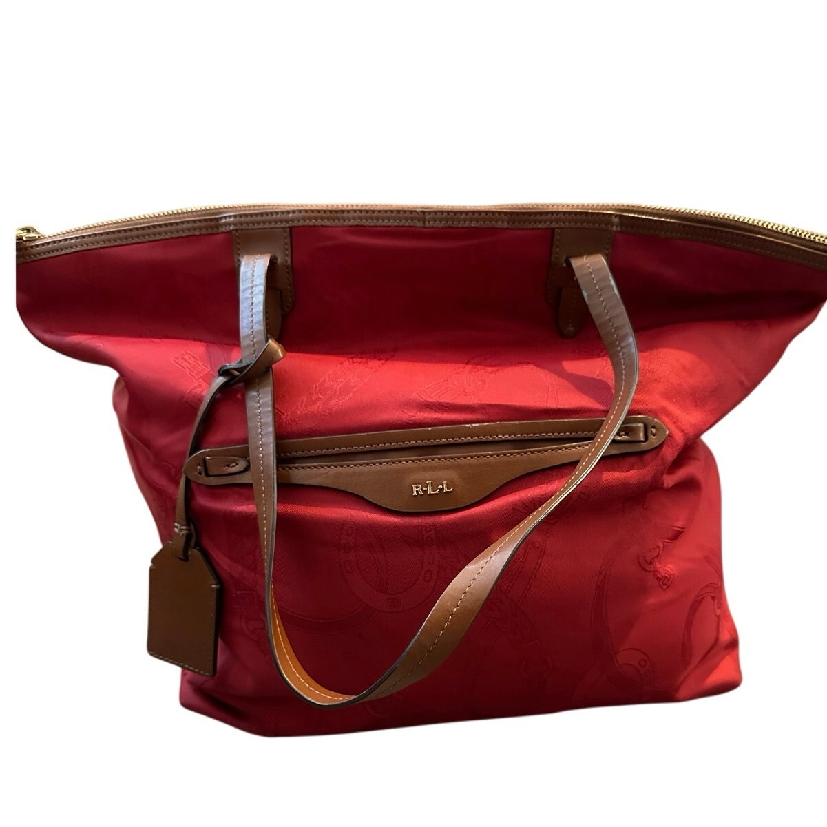 Lauren Ralph Lauren Red equestrian Bridle Horseshoe Tote Bag