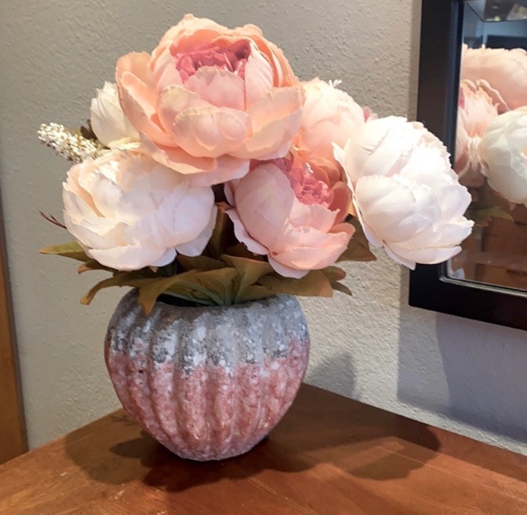 Pink Glazed Terracota Vase with Silk Flowers