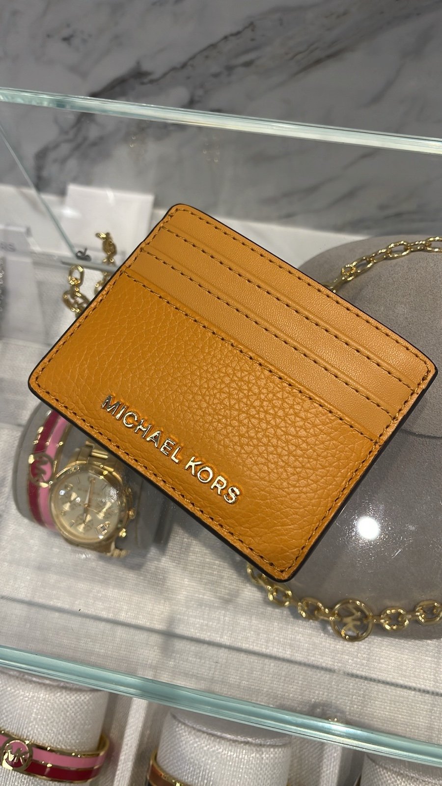 MICHAEL KORS Large Pebbled Leather Card Holder Case Cider NWT