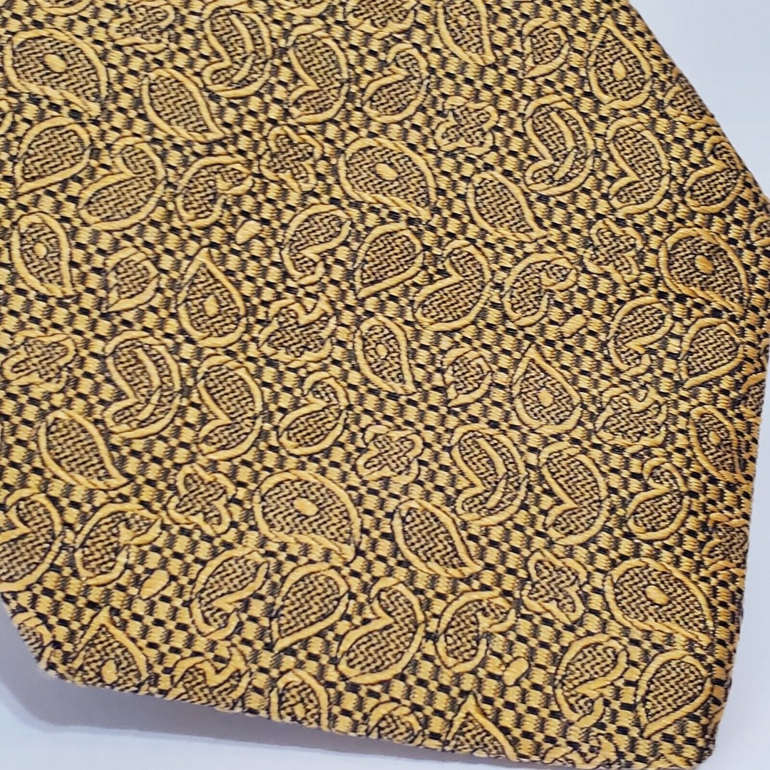 Oxxford Clothes silk Tall Man 64 tie Gold Black Paisley USA Old Money Luxury