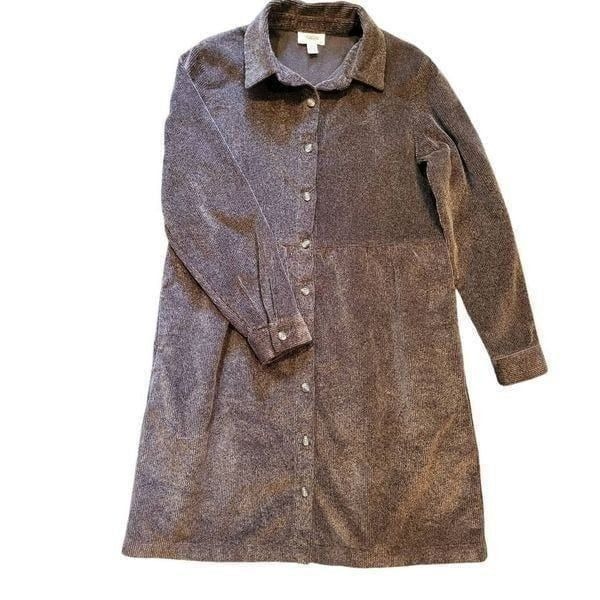 Talbots Dress Women's Large Brown Vintage 1990s Corduroy Button Down Midi