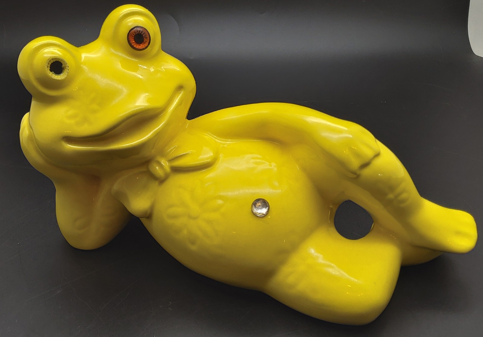 RARE Vintage Enchanto Company Lounging Yellow Frog with Bow Tie Figurine