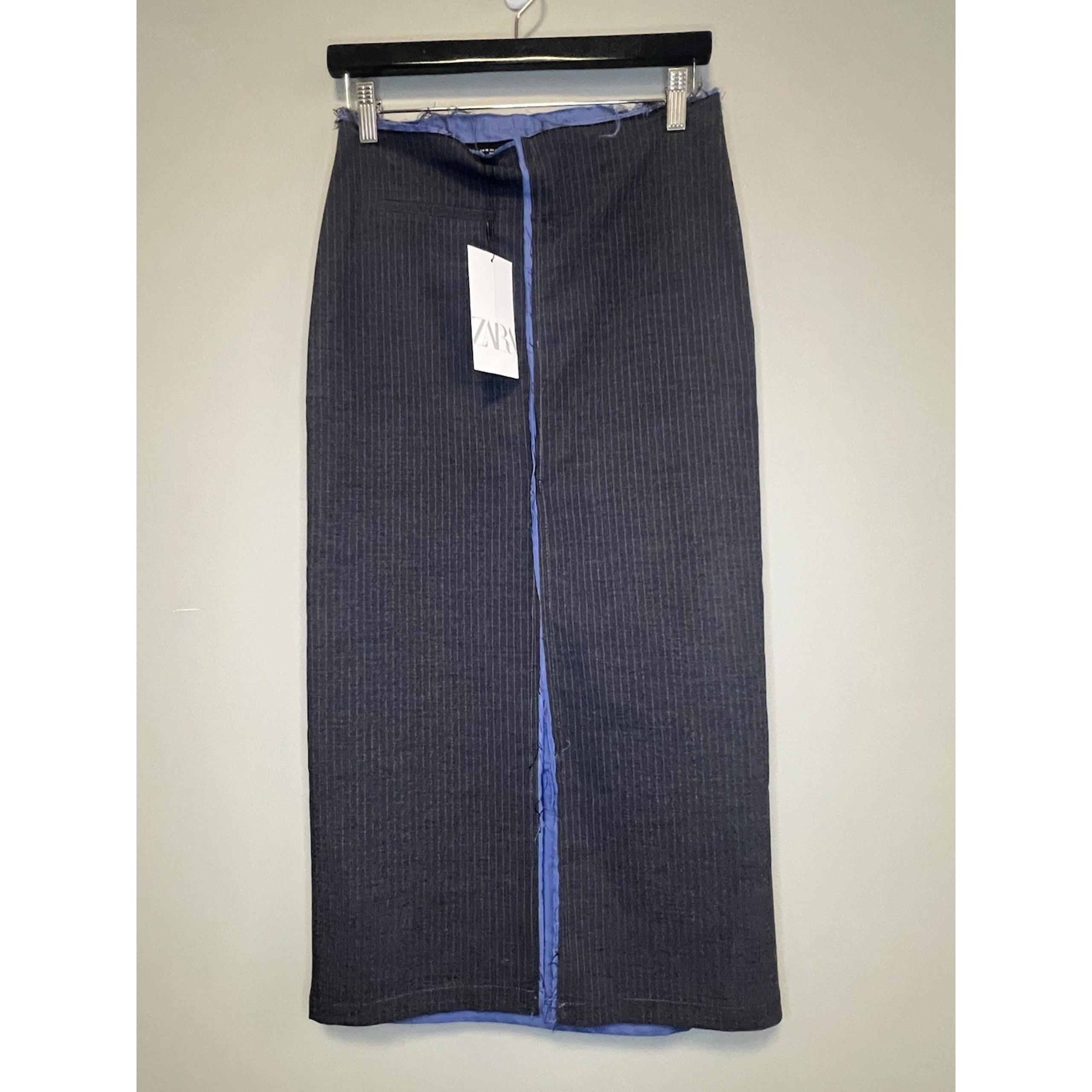 Zara Women's Pencil Skirt Size XS Gray Stripe Blue Lining NWT!