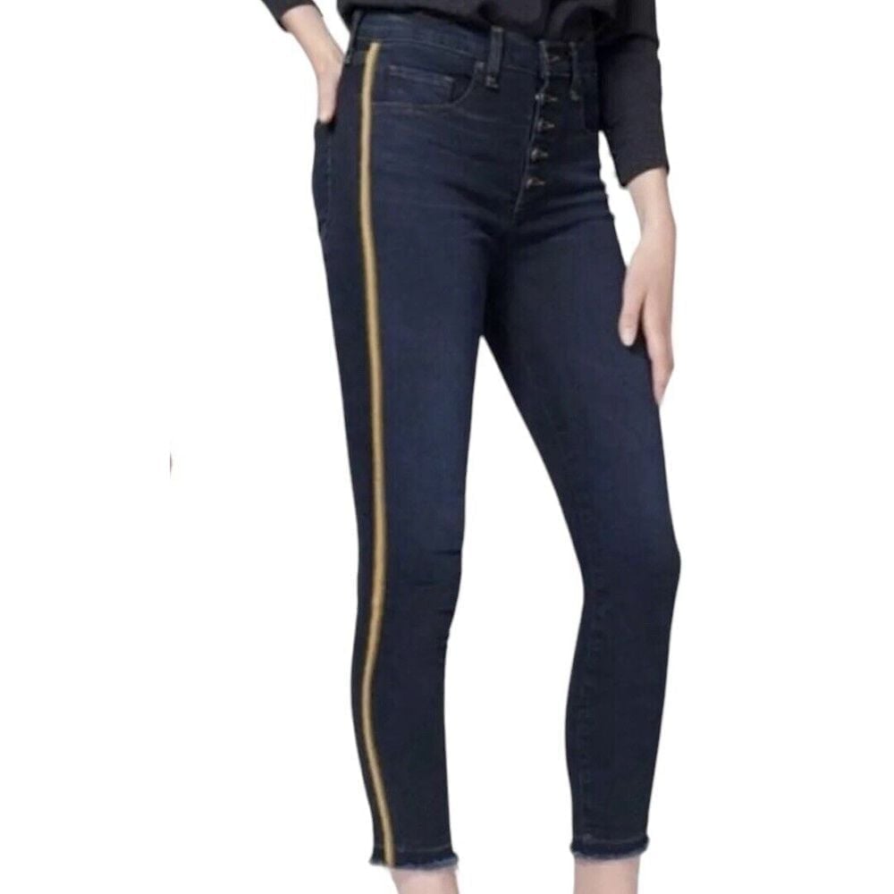 Veronica Beard JeansDebbie 10 Frayed Hem Dark Wash Tuxedo Stripe Skinny Size 24