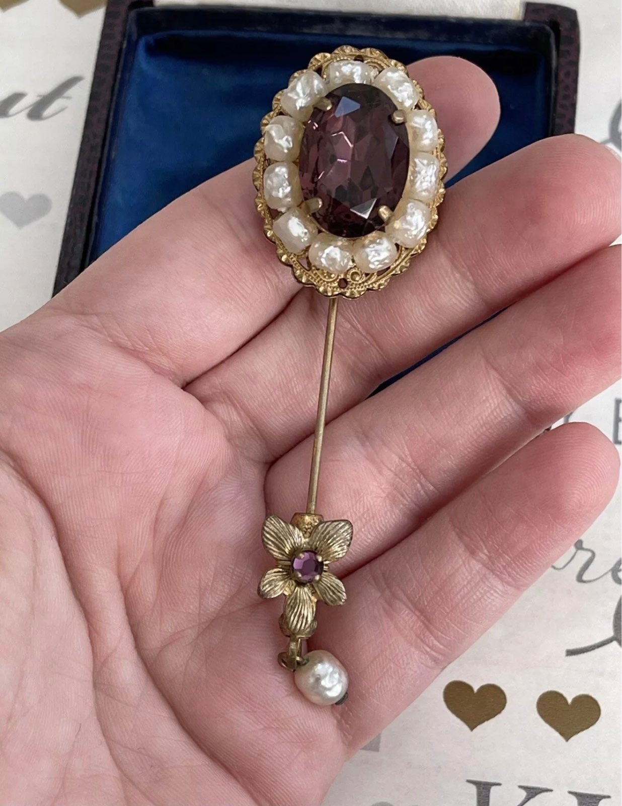 Miriam Haskell brooch stick purple 1950s