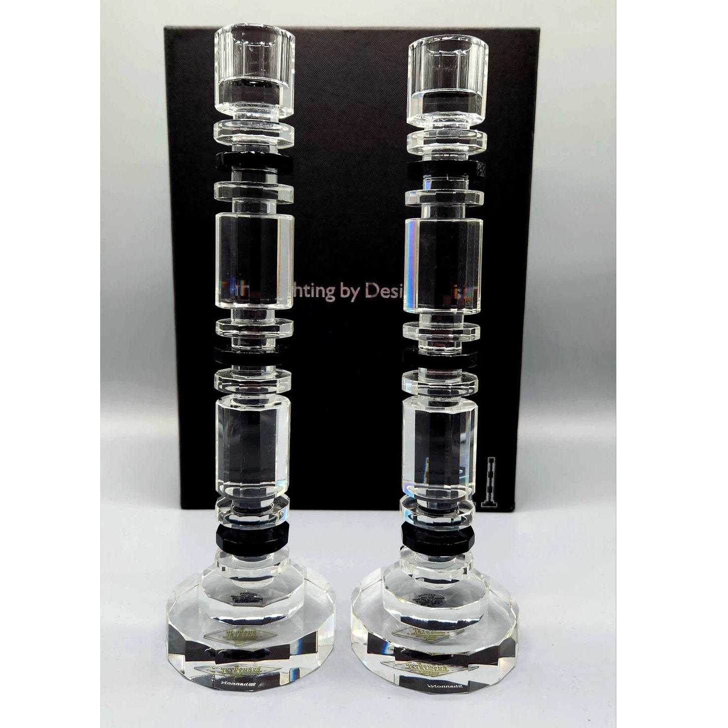 New SHANNON CRYSTAL Lighting by Design Crystal Aurora Pillar Candlestick Pair