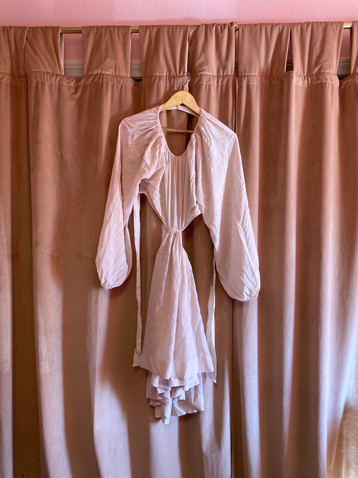 Cream billowy cottagecore open back, tie up LPA dress M