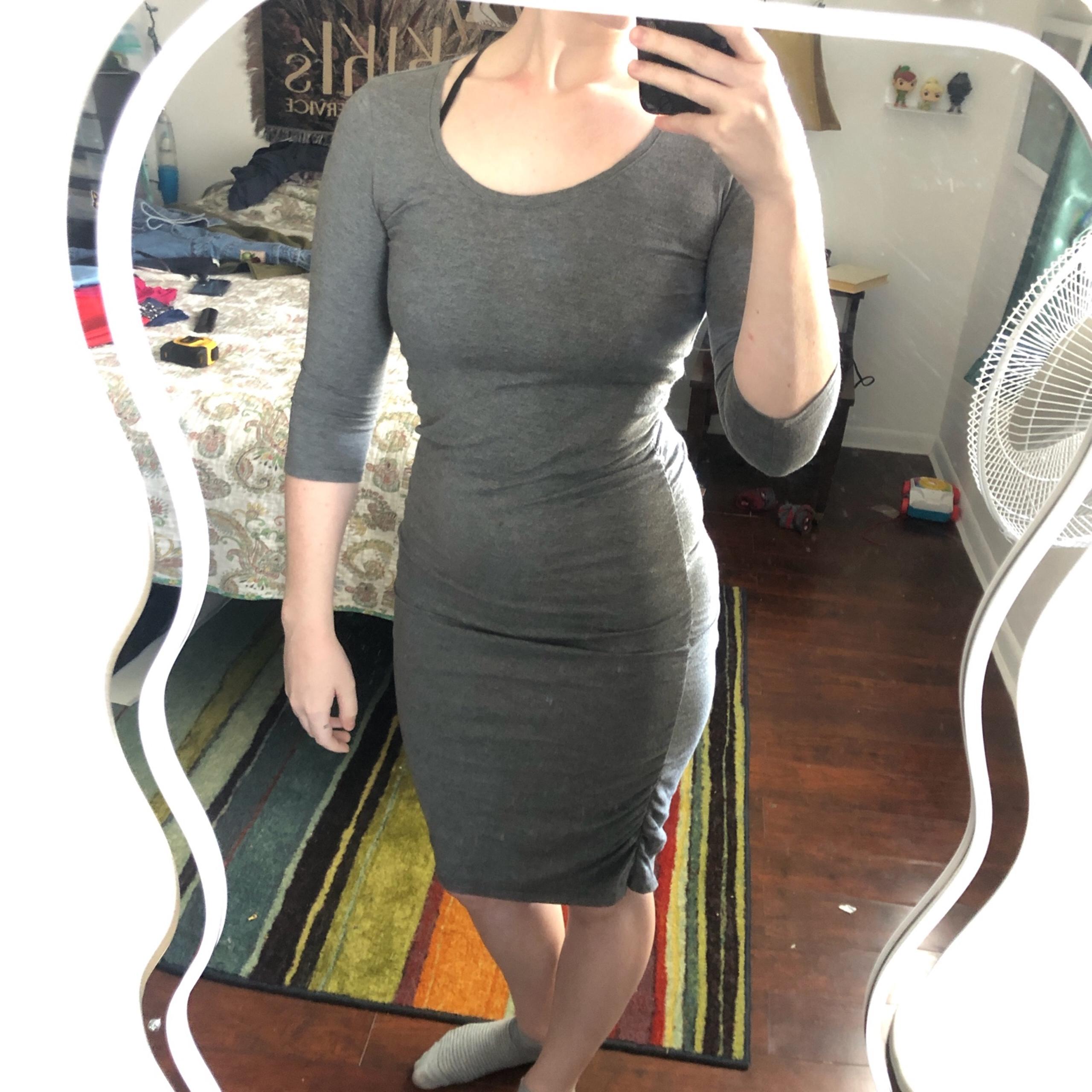 Grey midi bodycon dress with ruched sides
