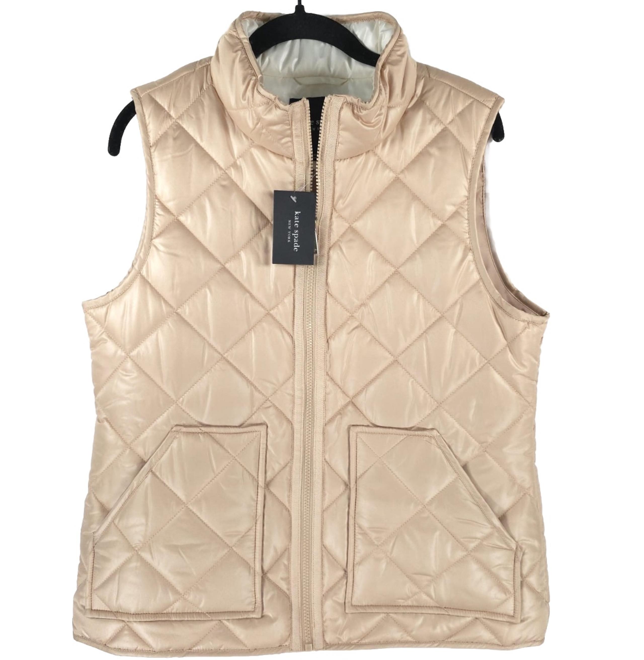NWT KATE SPADE Full Zip Quilted Toasted Peanut VEST KSVK23768L-MA Size LARGE
