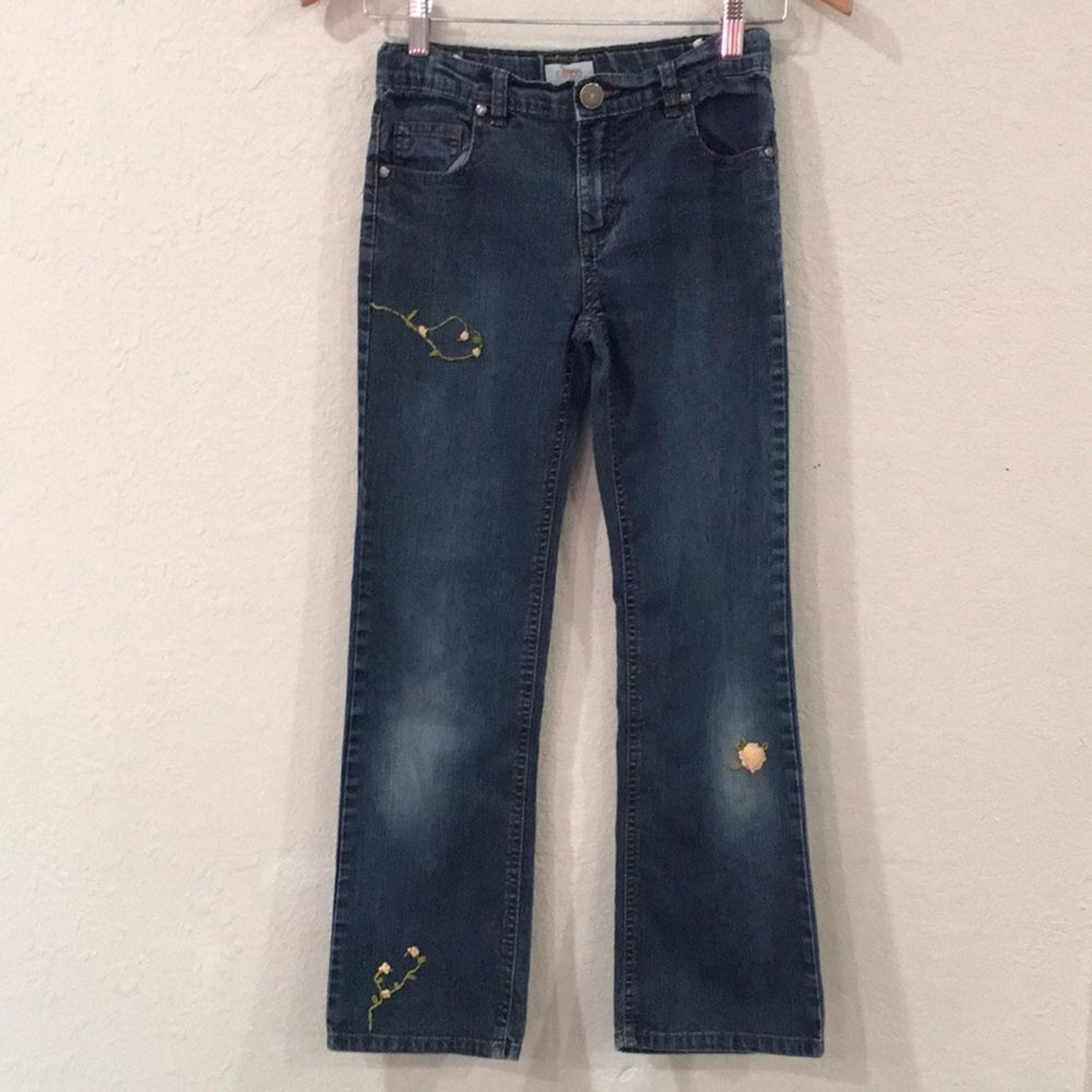 Circo Girls Sz 12 Slim Jeans Blue Embroidered Flowers Stretch Denim Adjustable