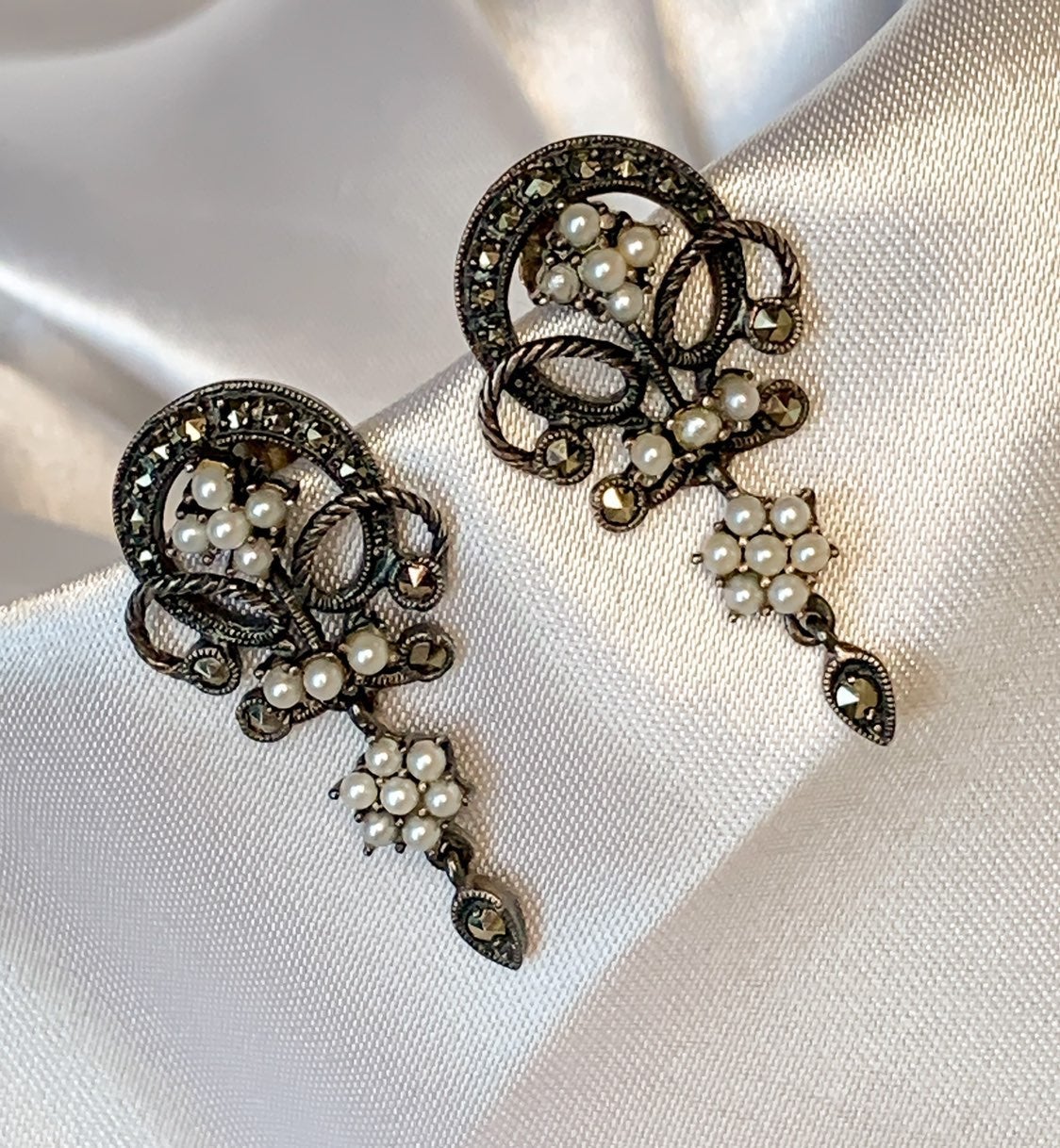 Vintage 925 silver seed pearl earrings