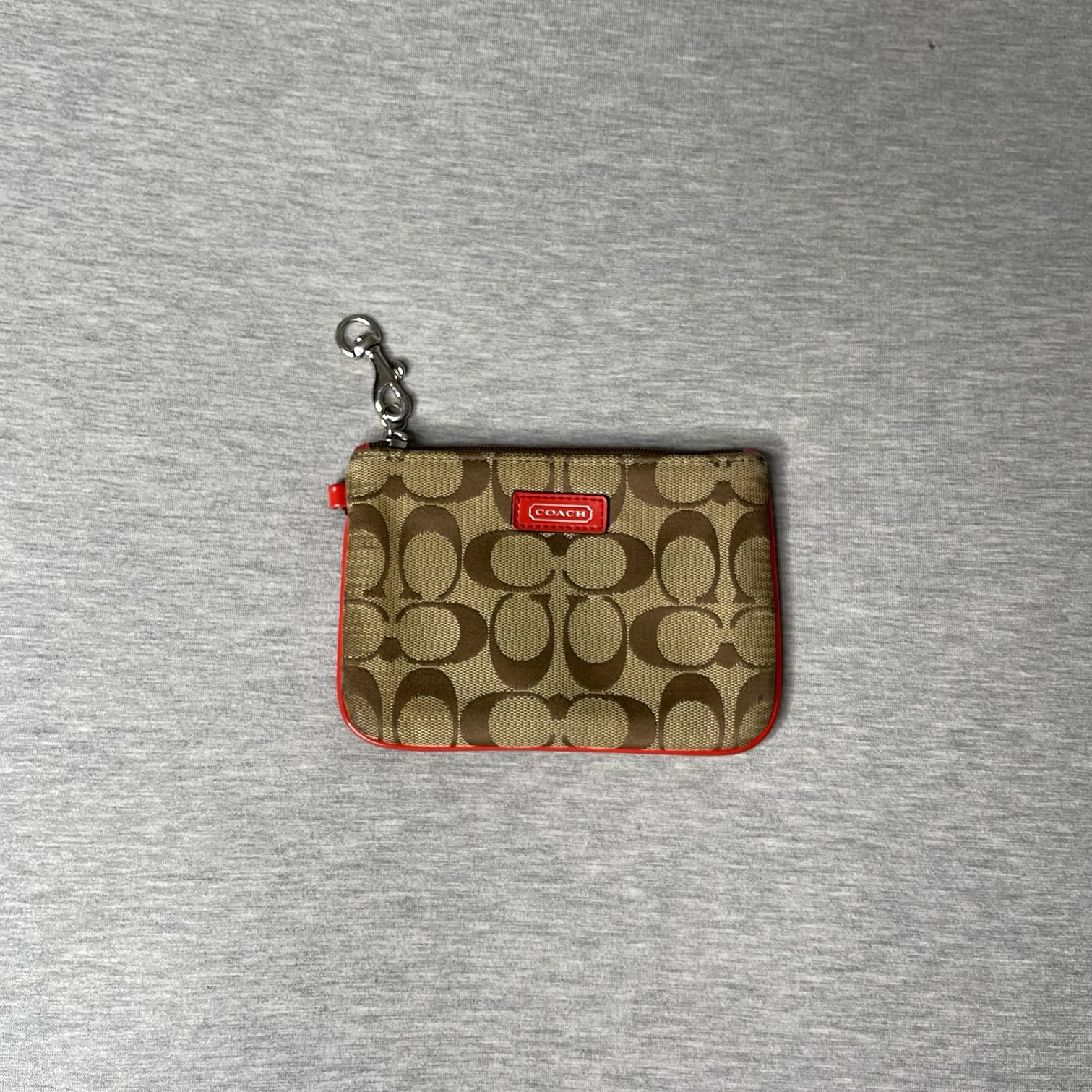 Coach Vintage Tan C Monogram Logo Small Canvas Zip Wallet Wristlet
