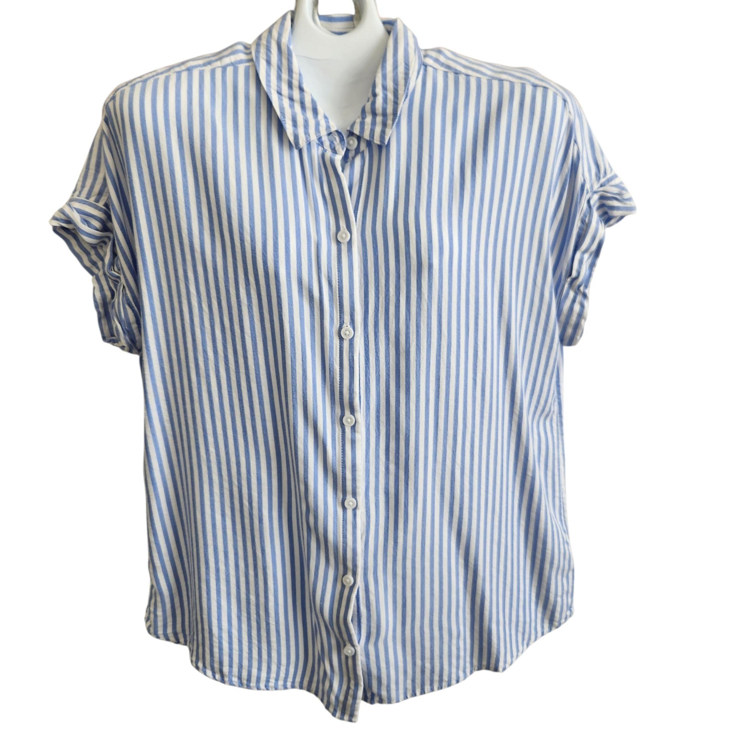 Beach Lunch Lounge Cabana Shirt-Blue/White Stripe-Short Sleeve-Button-Resort L