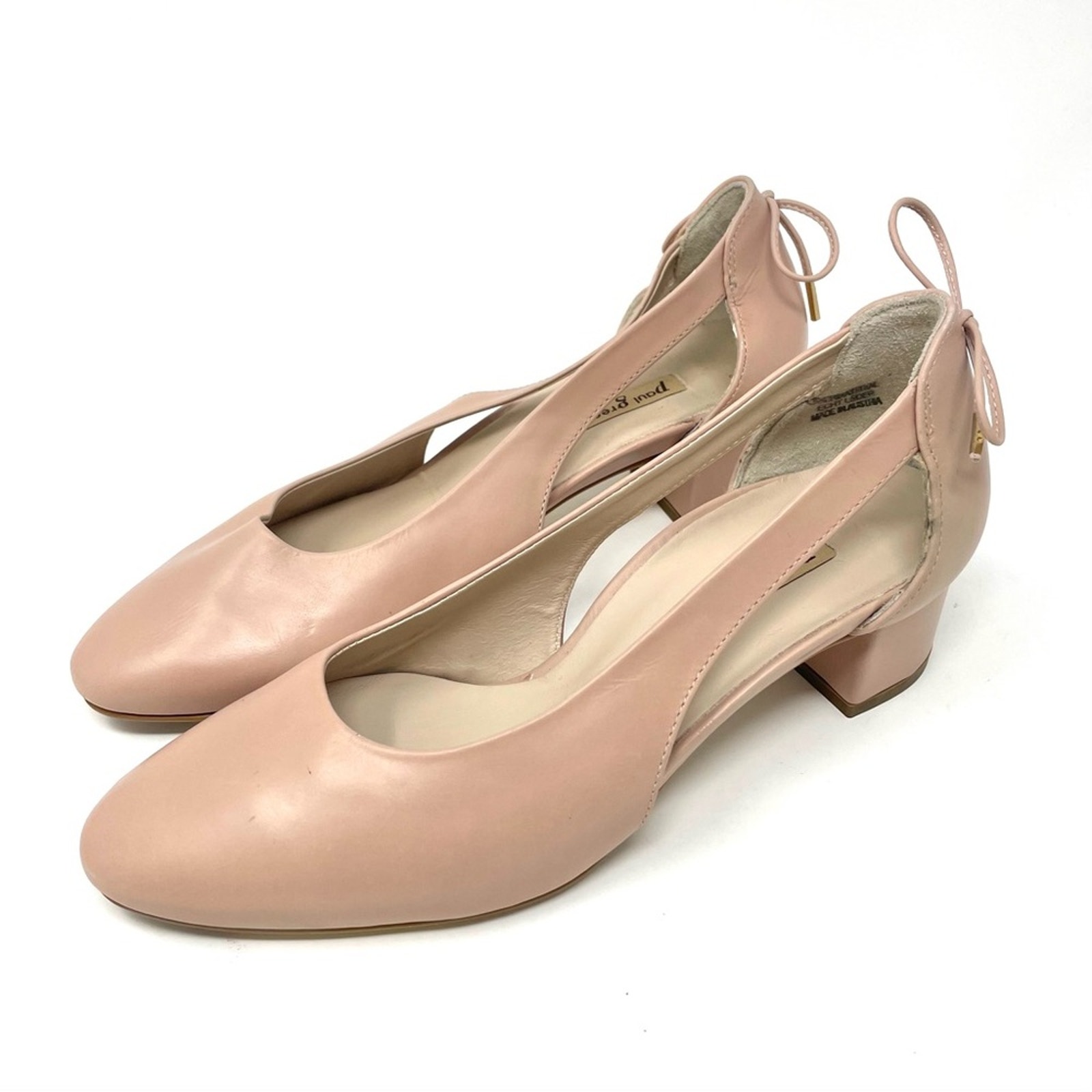 Paul Green Leather Cut Out Block Heel Pump w Bow Pale Pink Women's Size 5.5 385