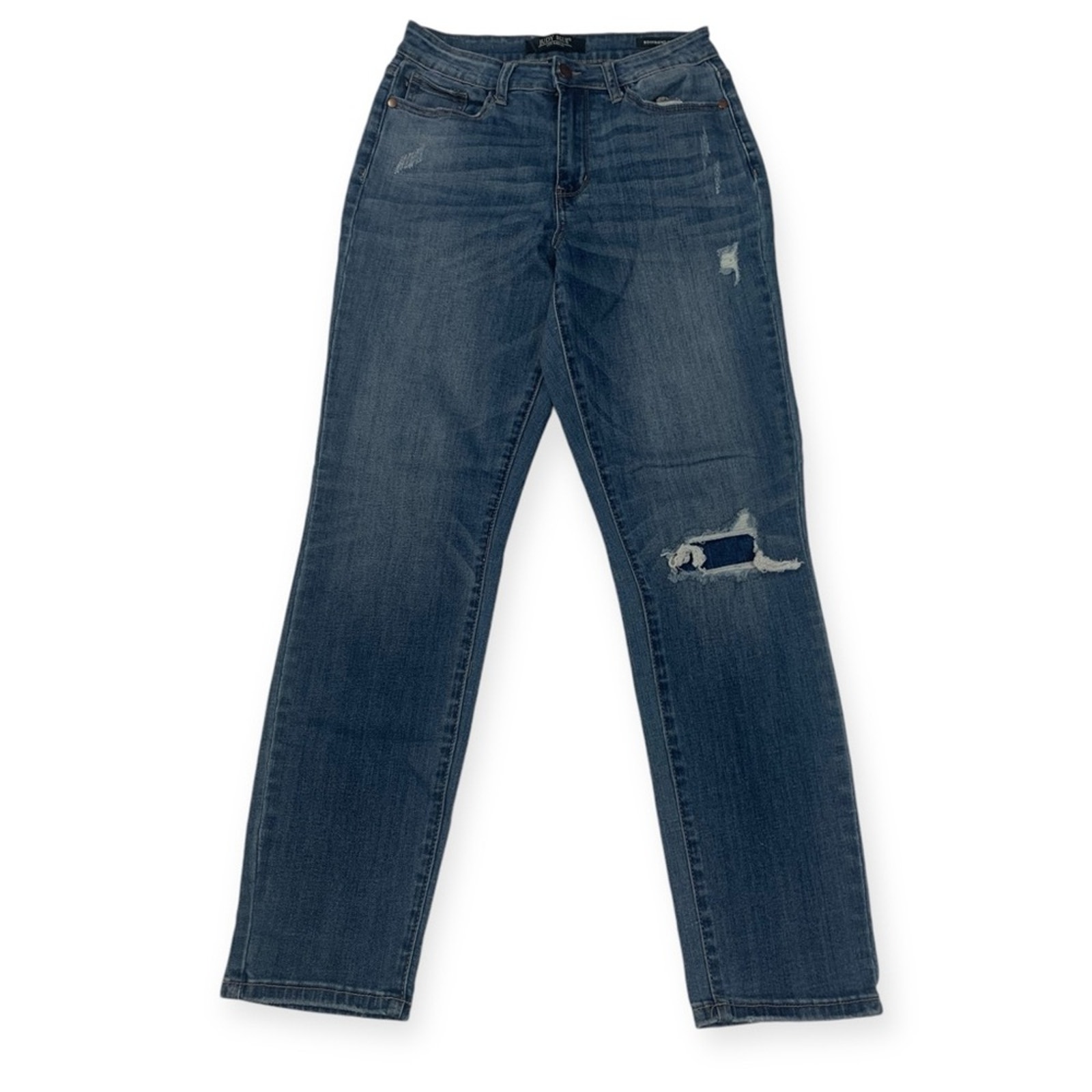 Judy Blue womens 5 27 boyfriend fit jeans distressed denim regular wash
