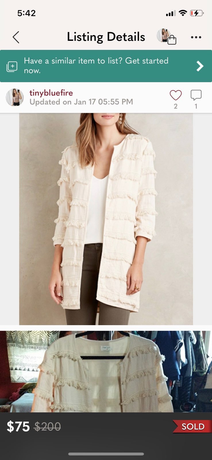 Anthropologie Harlyn Fringe Coat