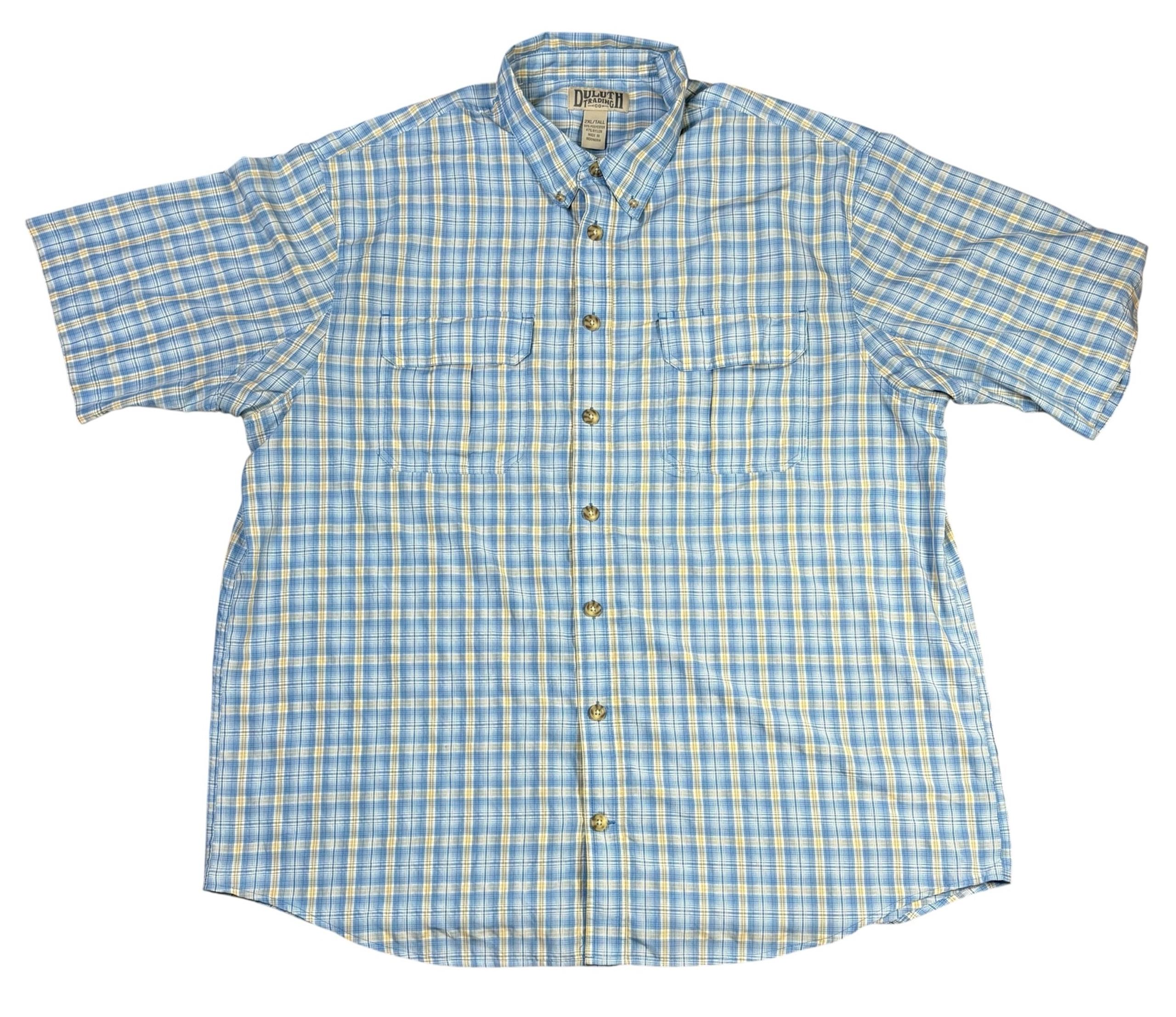 Duluth Trading Company Mens Short Sleeve Button Up Shirt 2XLT Blue Plaid ExCnd