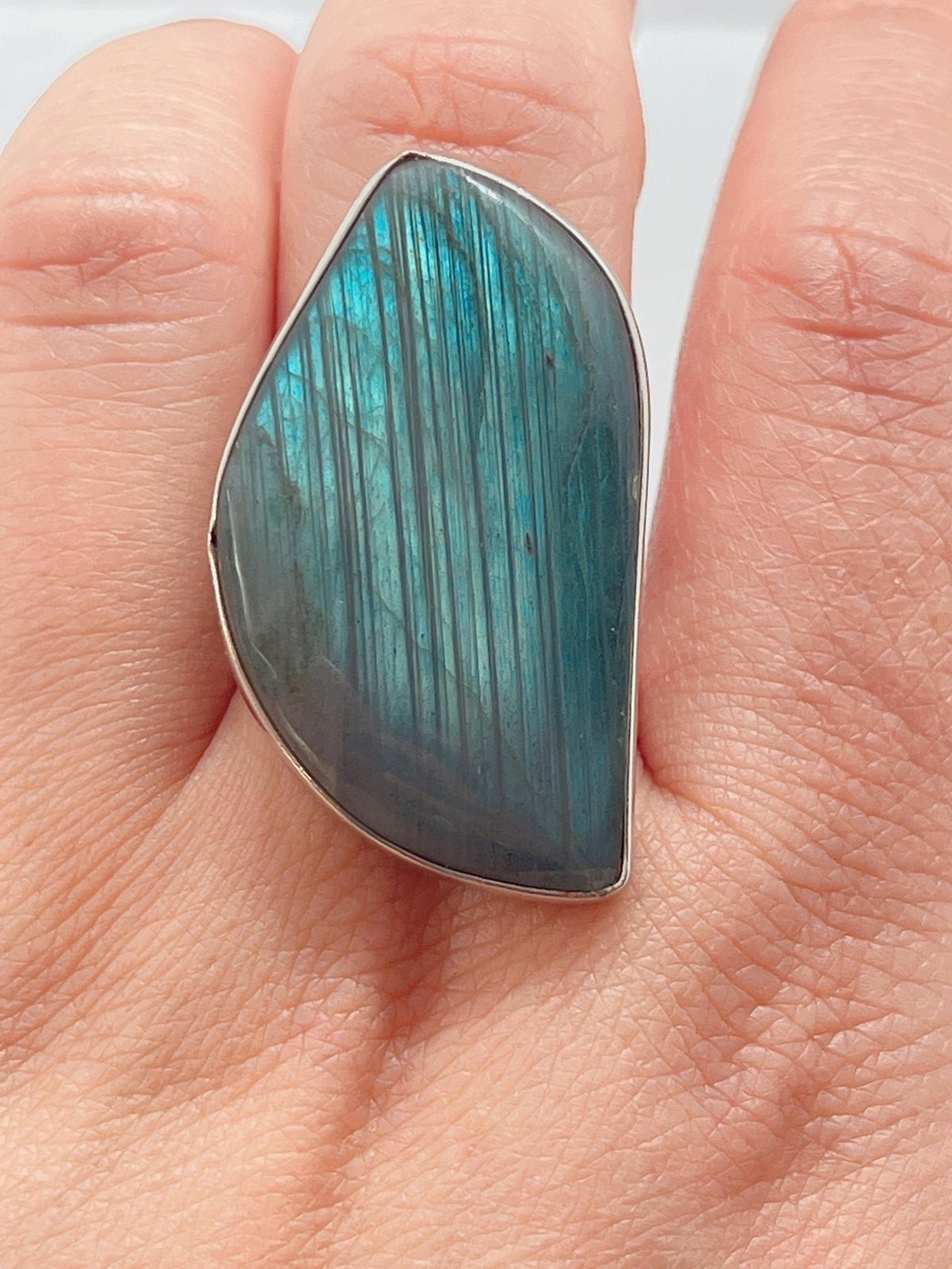 Adjustable blue labradorite ring