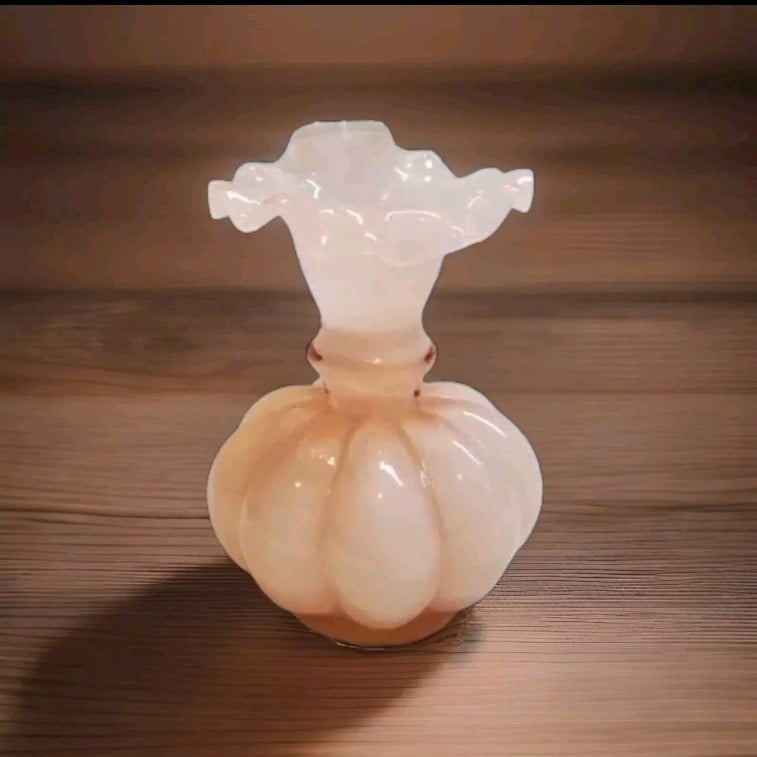 UV Reactive Miniature Fenton Dusty Rose Pink Cased Melon Vase Ruffle Edge