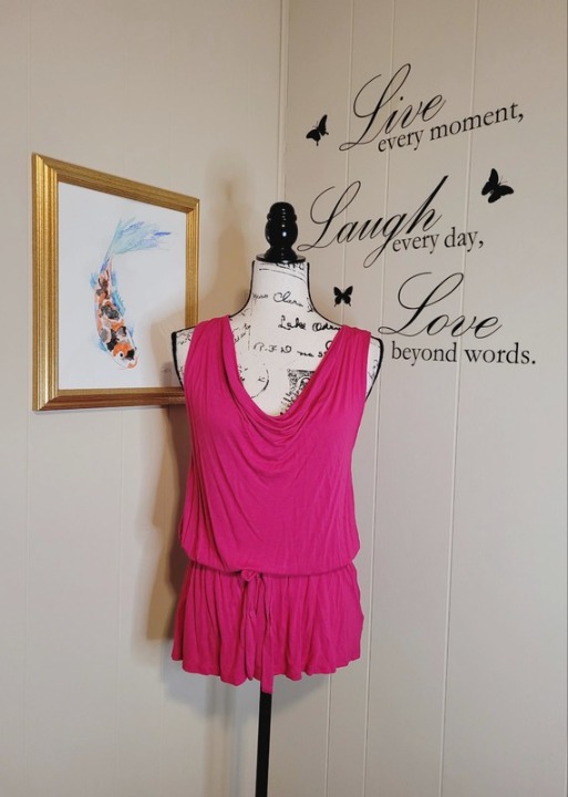 Dark pink soft and stretchy cowlneck t-shirt/blouse, M