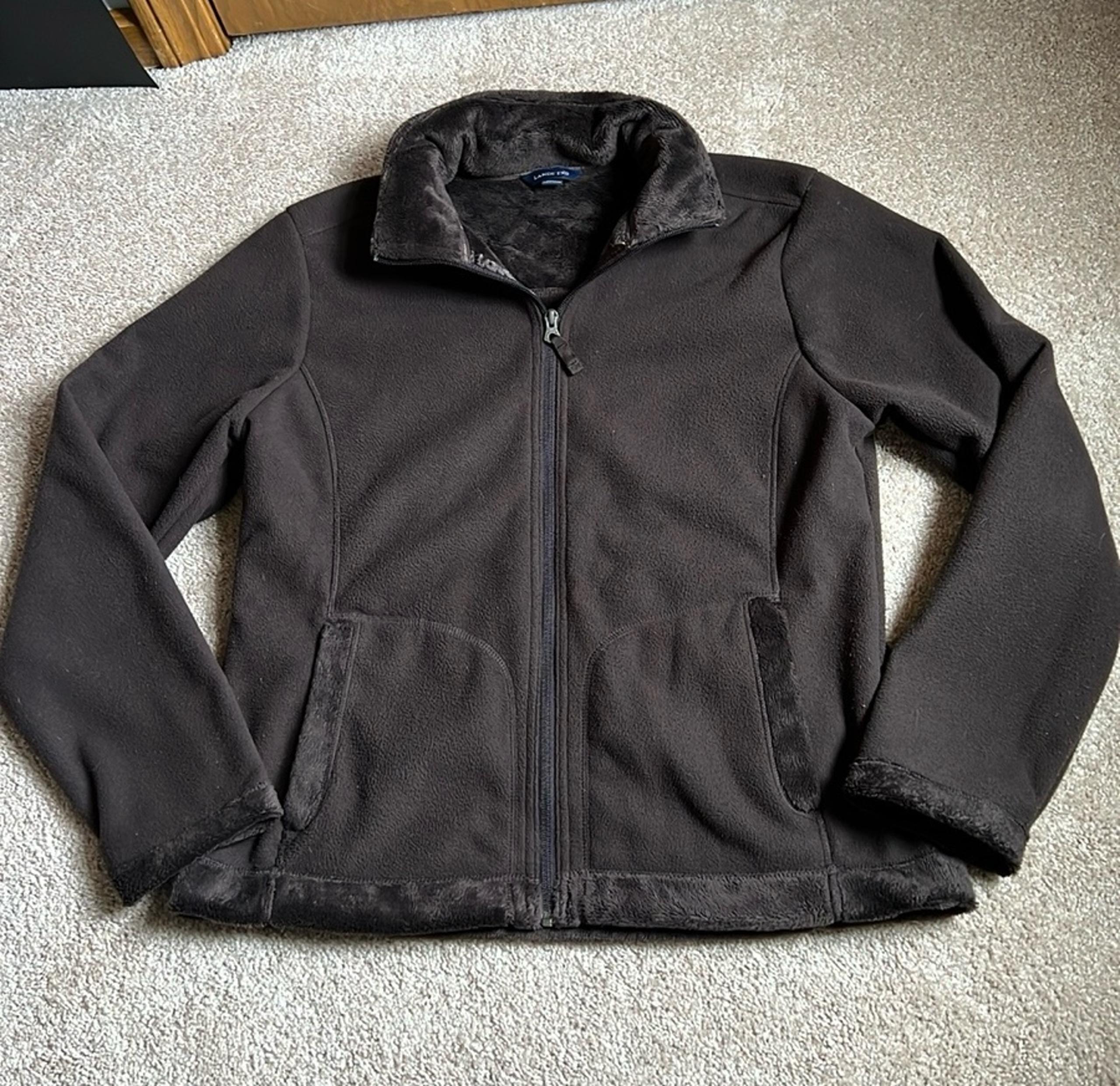 Lands End Womens Chocolate Brown Full Zip Fleece/Faux Fur Jacket  Size Medium