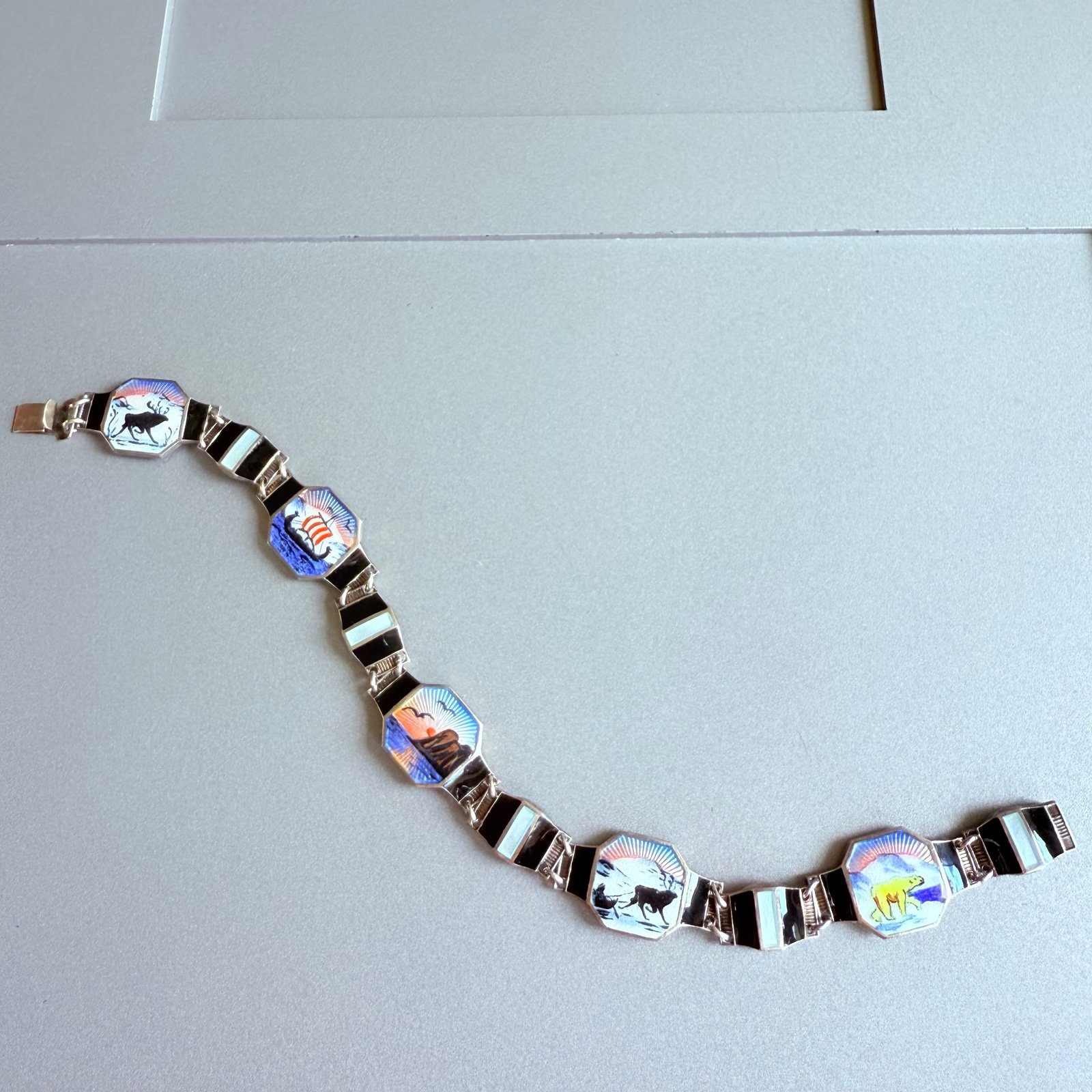 BERNARD MELDAHL ENAMEL GUILLOCHE VINTAGE NORWEGIAN STERLING SILVER BRACELET