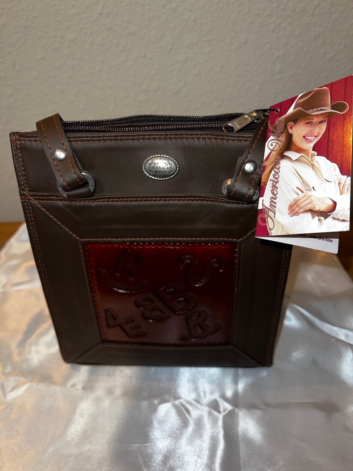 NWT American West leather bag with cattle branding