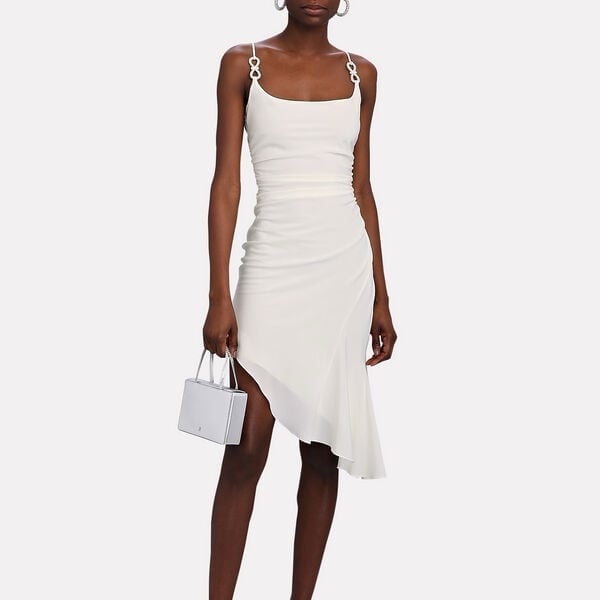 Mach & Mach Crystal Bow Embellished Draped Ivory Mini Dress